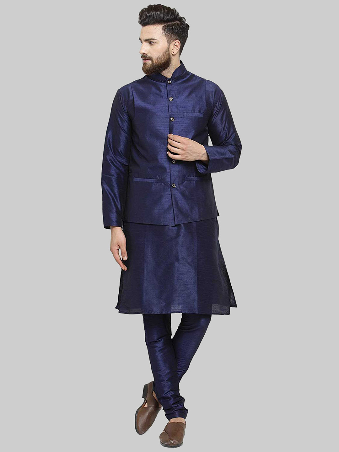 Kurta E Pigiama Uomo Sojanya Misto Seta - Giacca Nehru Ricamata Elegante E Comodo
