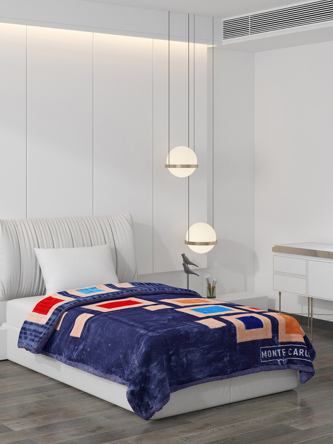 Buy Monte Carlo Blue & Red Geometric Heavy Winter 1000 GSM Single Bed