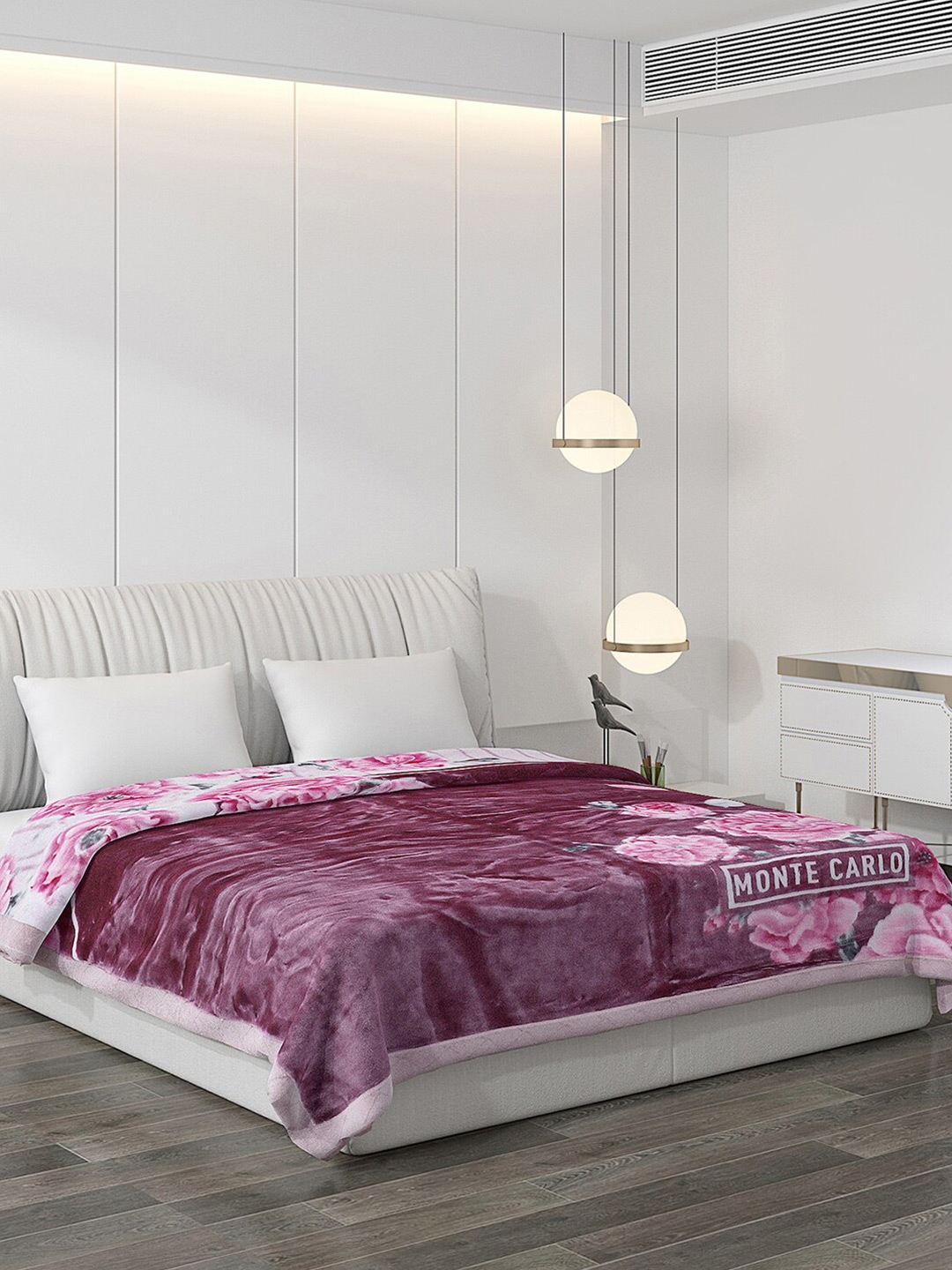 Buy Monte Carlo Purple & White Floral Heavy Winter Double Bed Blanket