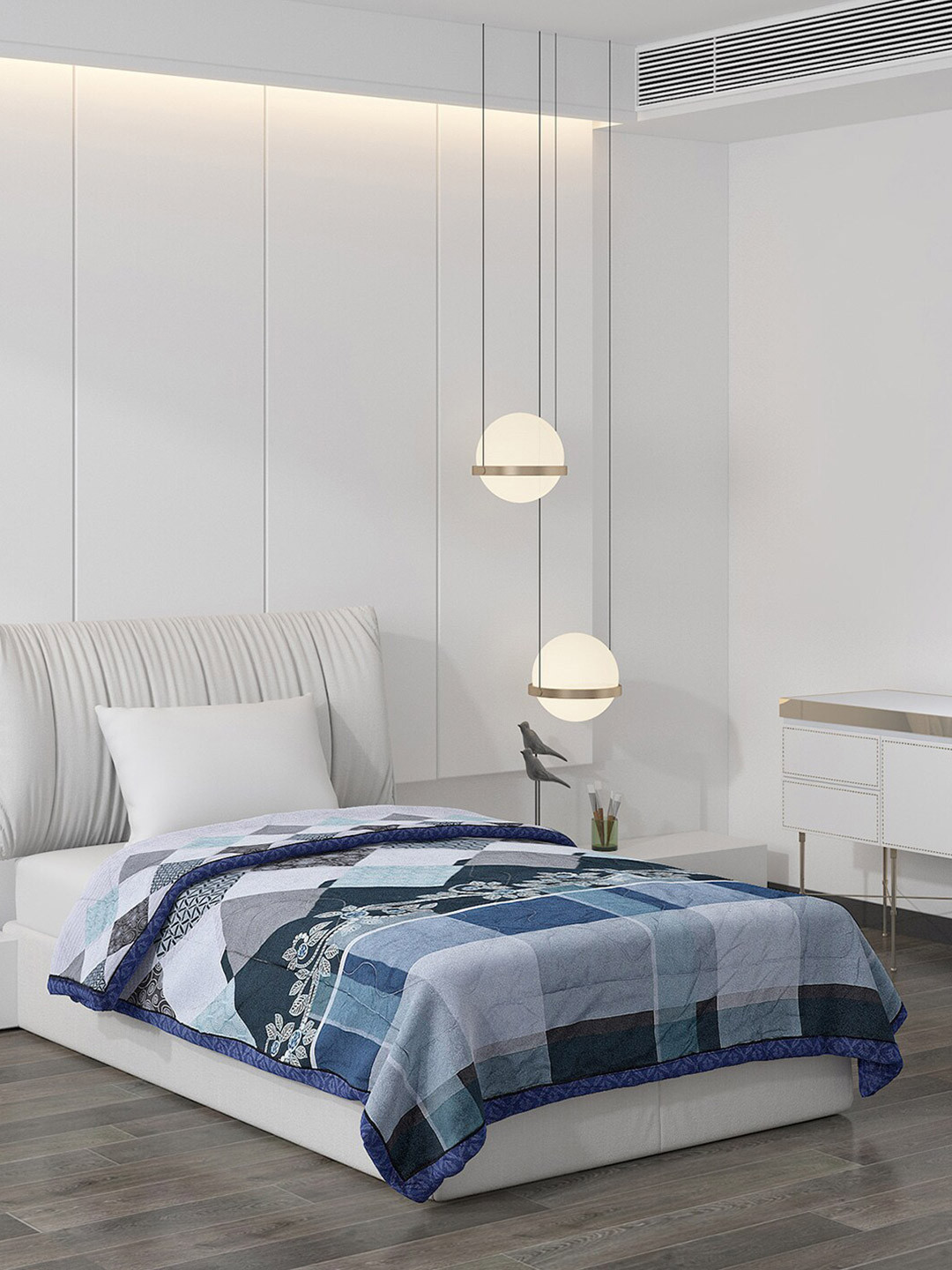 Buy Monte Carlo Blue & White Geometric AC Room 120 GSM Single Bed