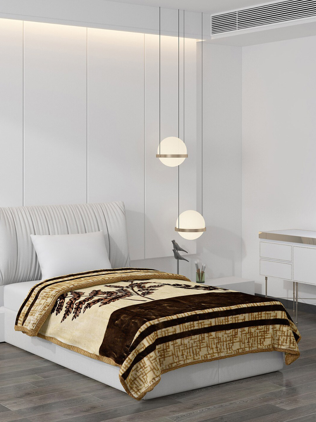 Buy Monte Carlo Cream Coloured & Brown Floral Mild Winter 1000 GSM