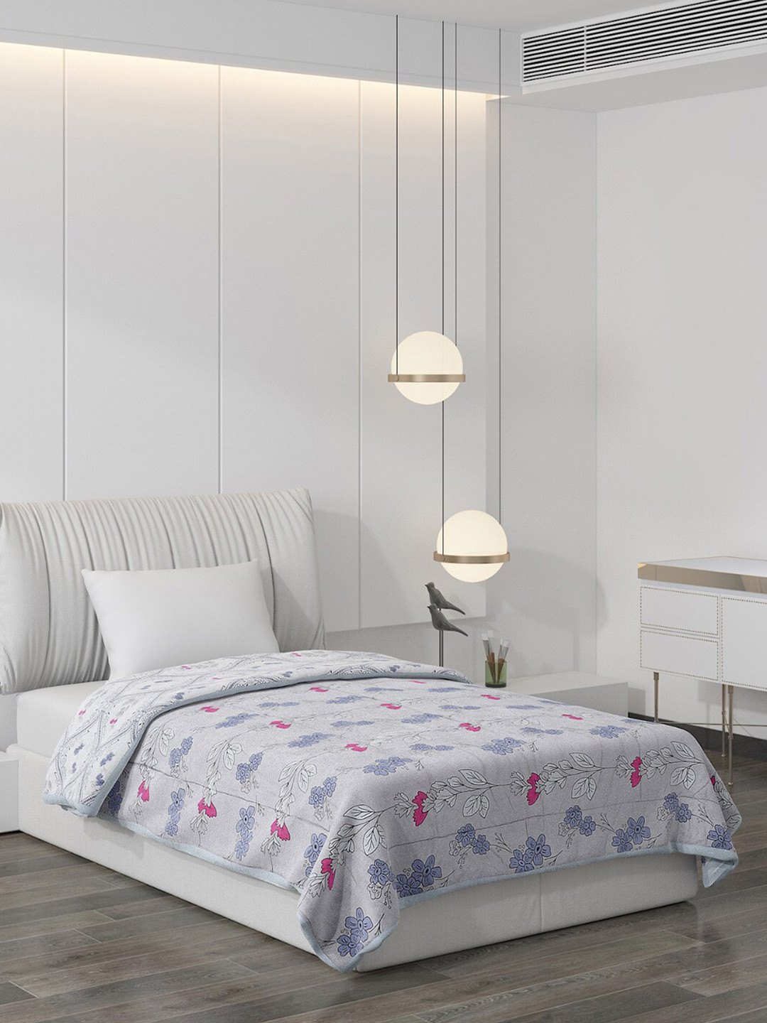 Buy Monte Carlo Grey & Red Floral AC Room 150 GSM Single Bed Comforter