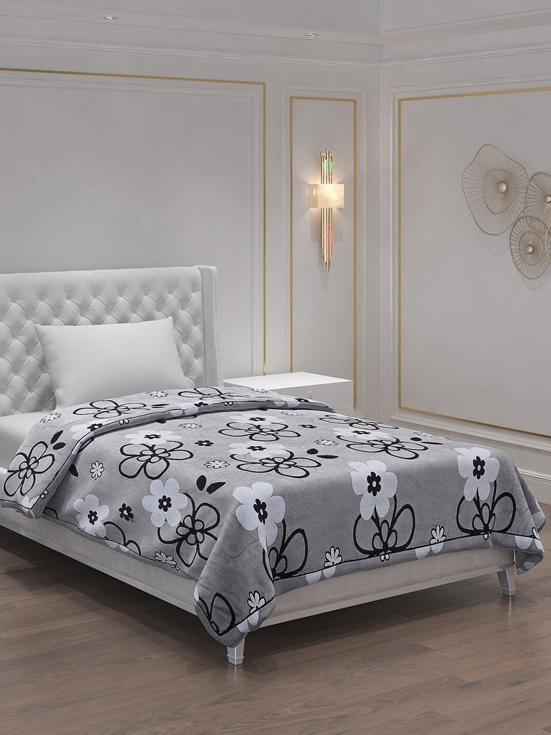 Buy Monte Carlo Grey & White Floral AC Room 120 GSM Single Bed