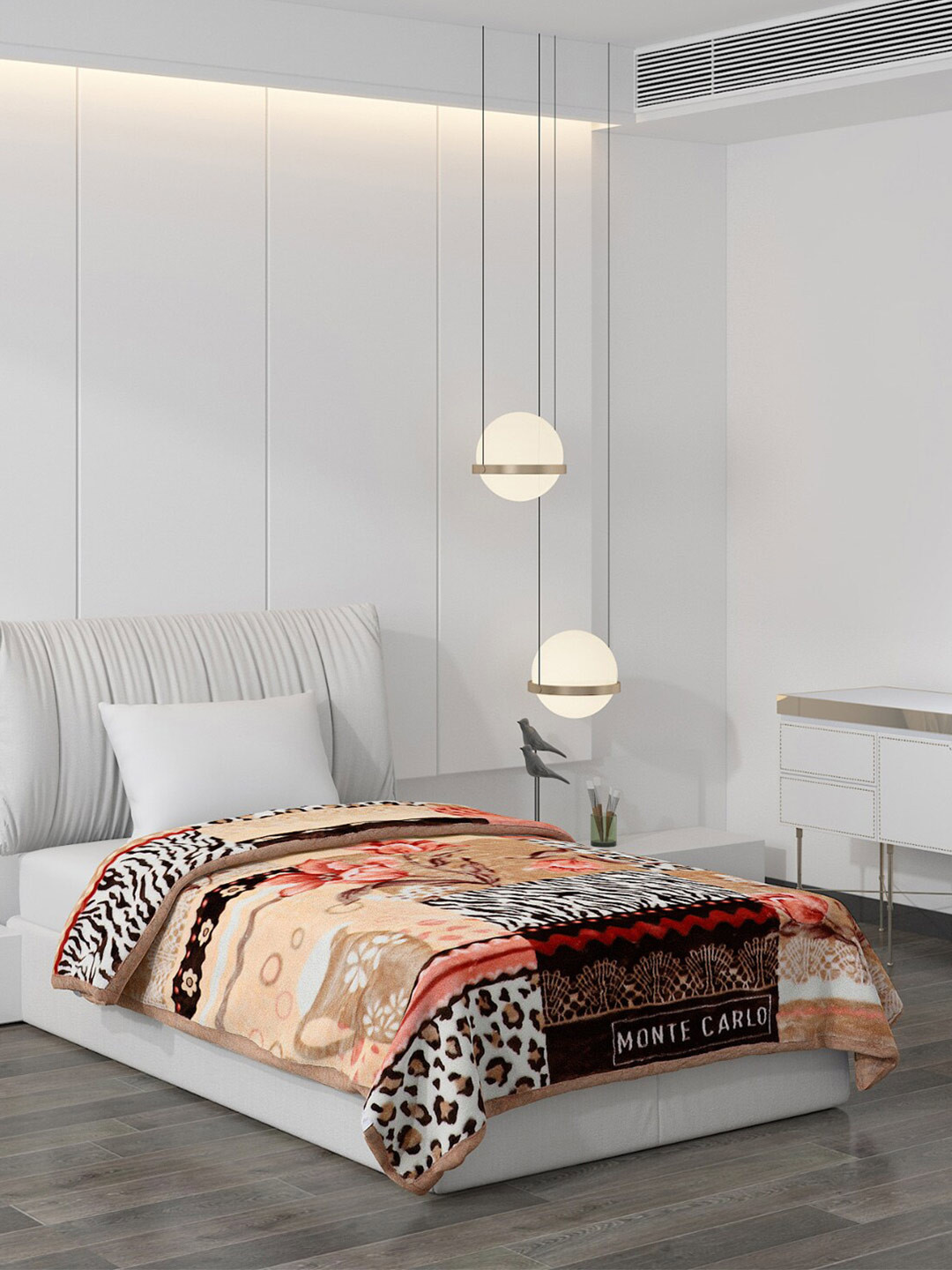 Buy Monte Carlo Orange & White Floral Heavy Winter 1000 GSM Single Bed