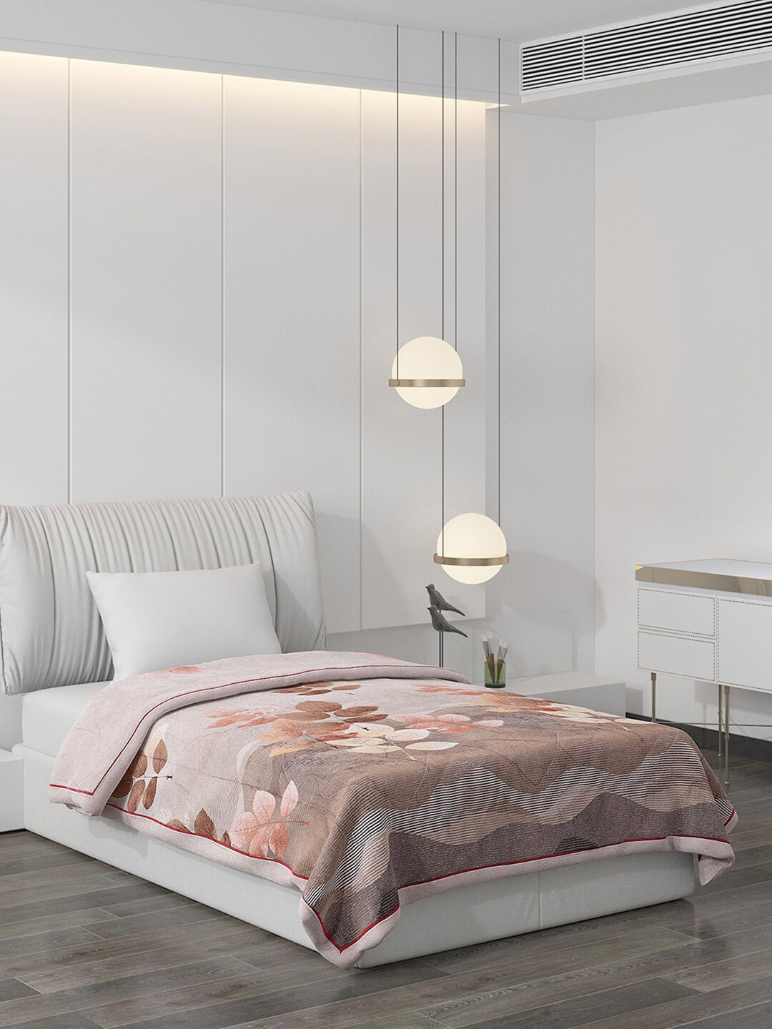 Buy Monte Carlo Brown & White Floral AC Room 120 GSM Single Bed