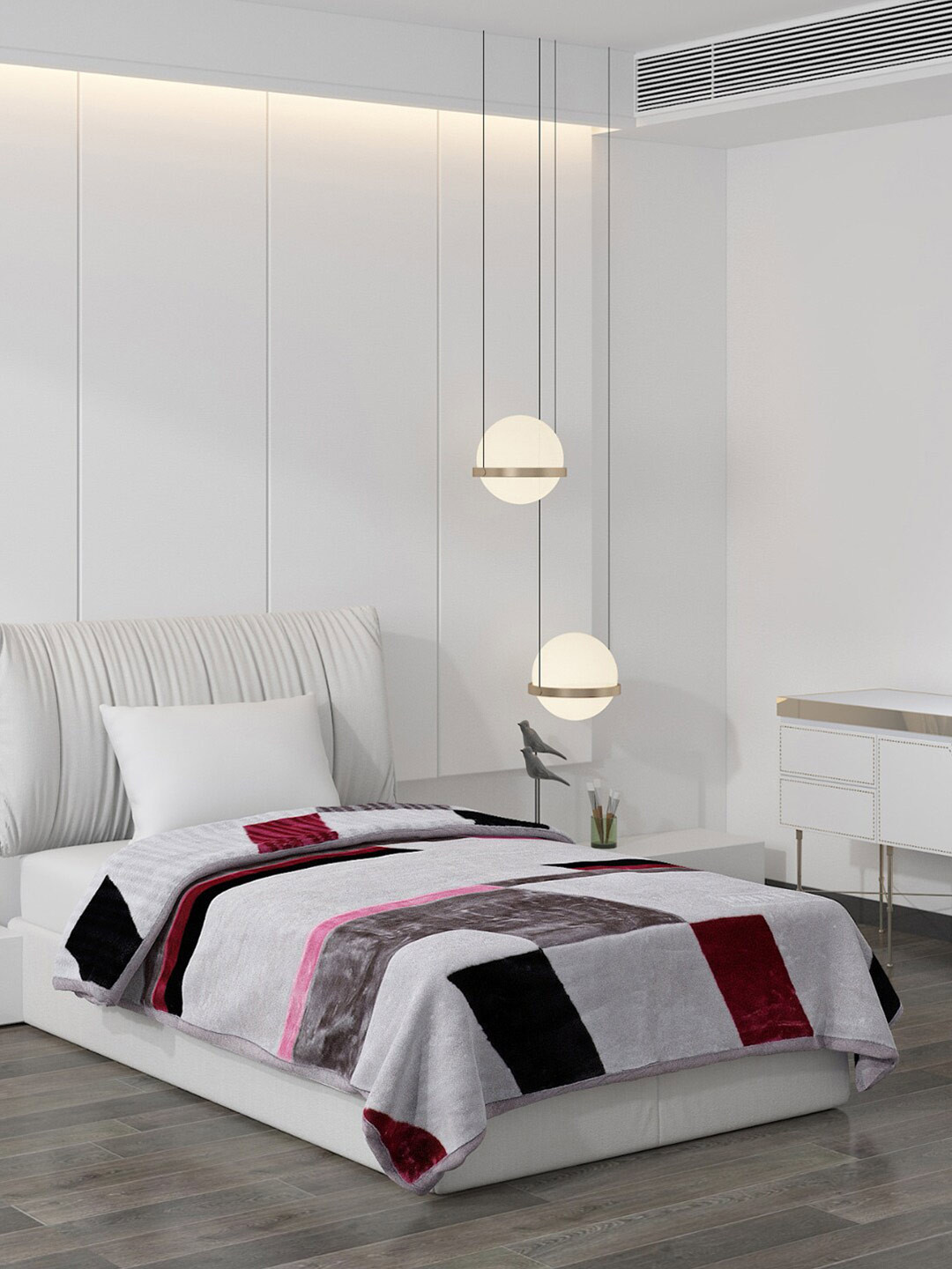 Buy Monte Carlo White & Pink Geometric Heavy Winter Single Bed Blanket