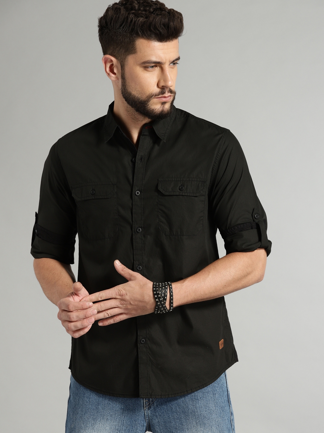 Buy Roadster Men Black Regular Fit Solid Casual Shirt - Shirts for Men ...