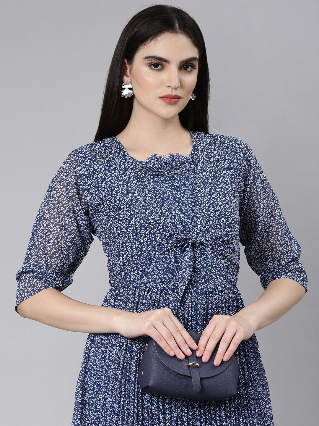 Sky Blue Georgette Printed Fit & flare Dress