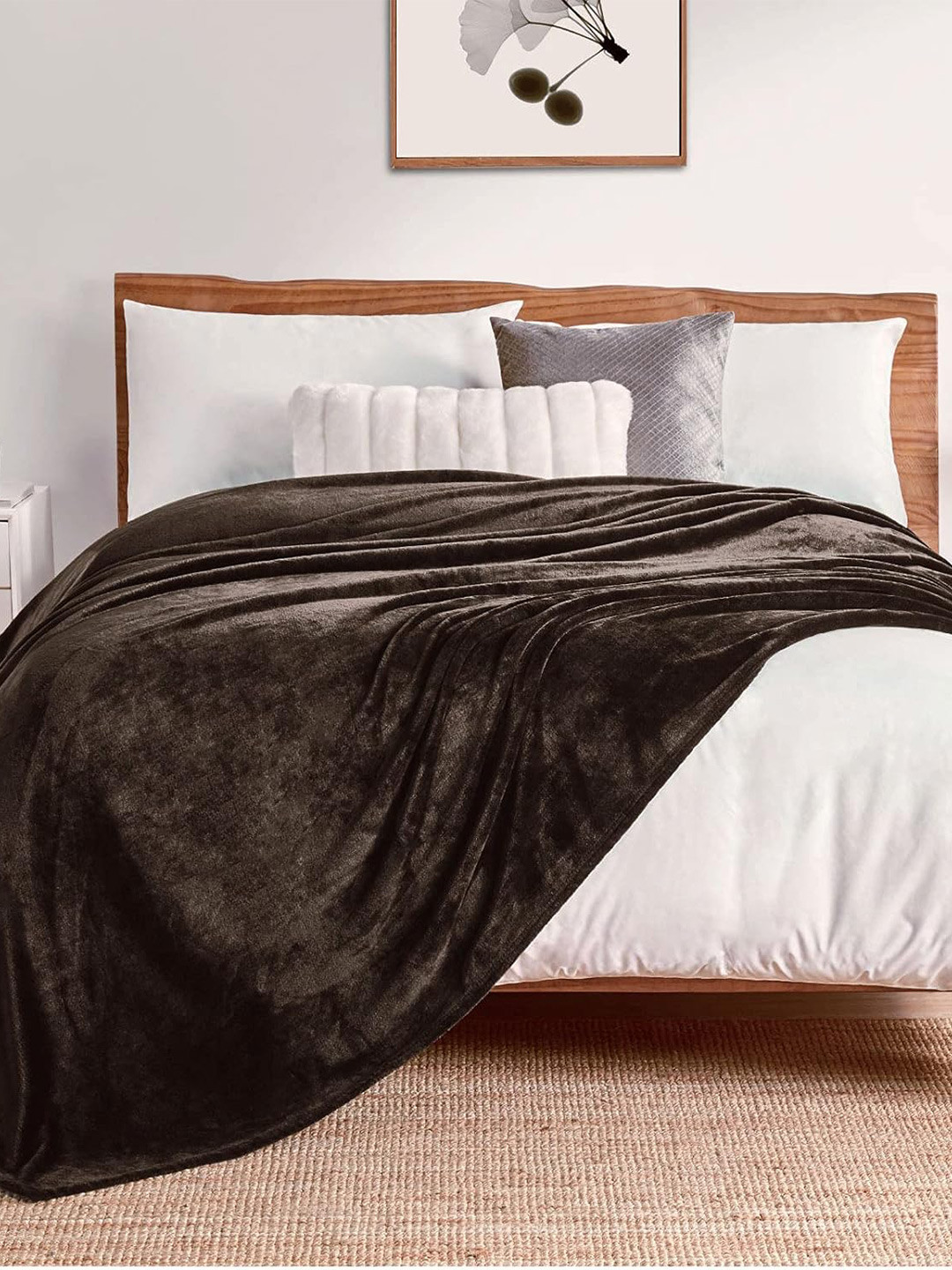 Buy Nivasam Plush Brown AC Room 233 GSM Double Bed Blanket Blankets