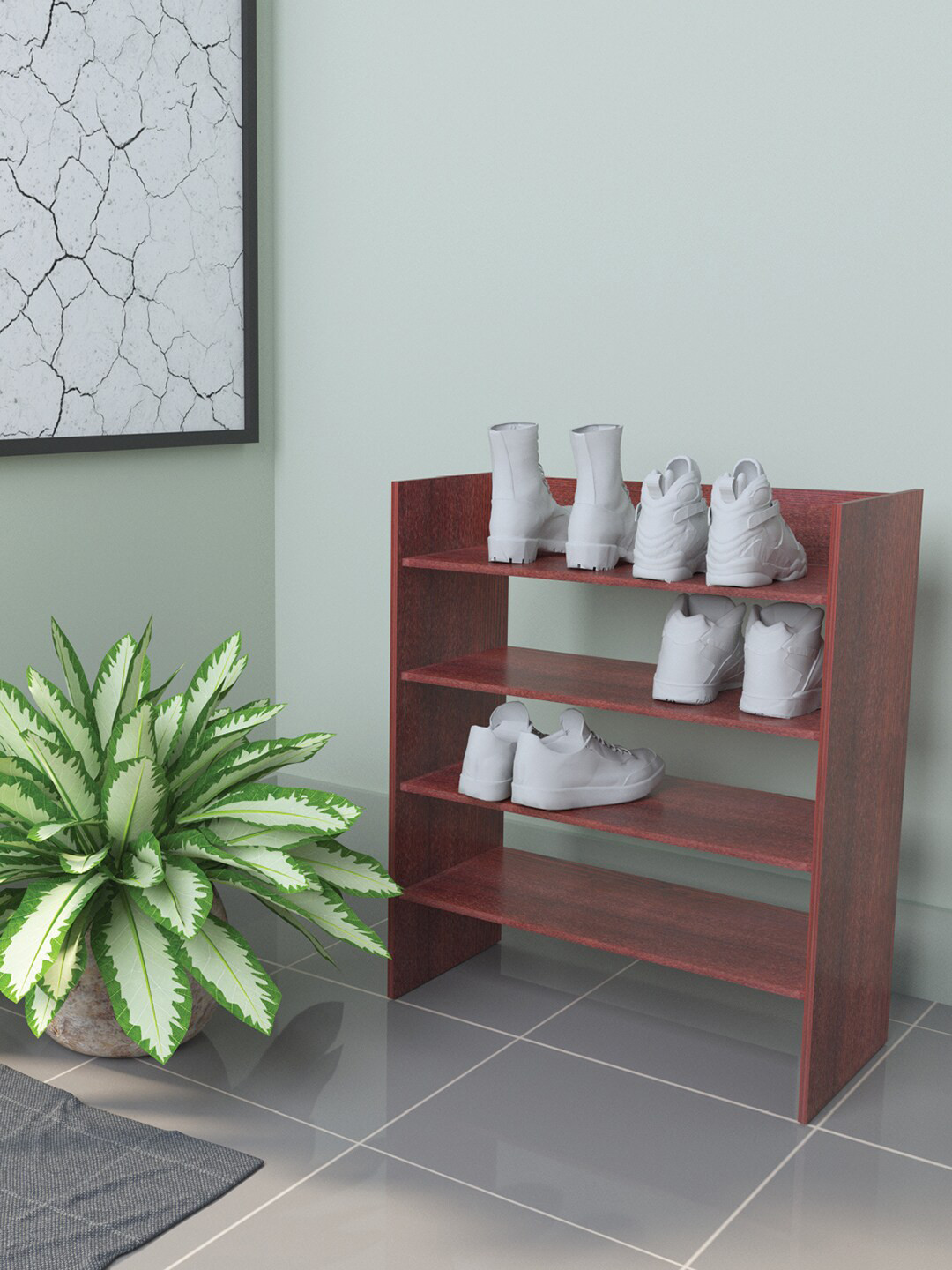 Buy RANDOM Coffee Brown Wooden Rack Shoe Organiser With 4 Shelves