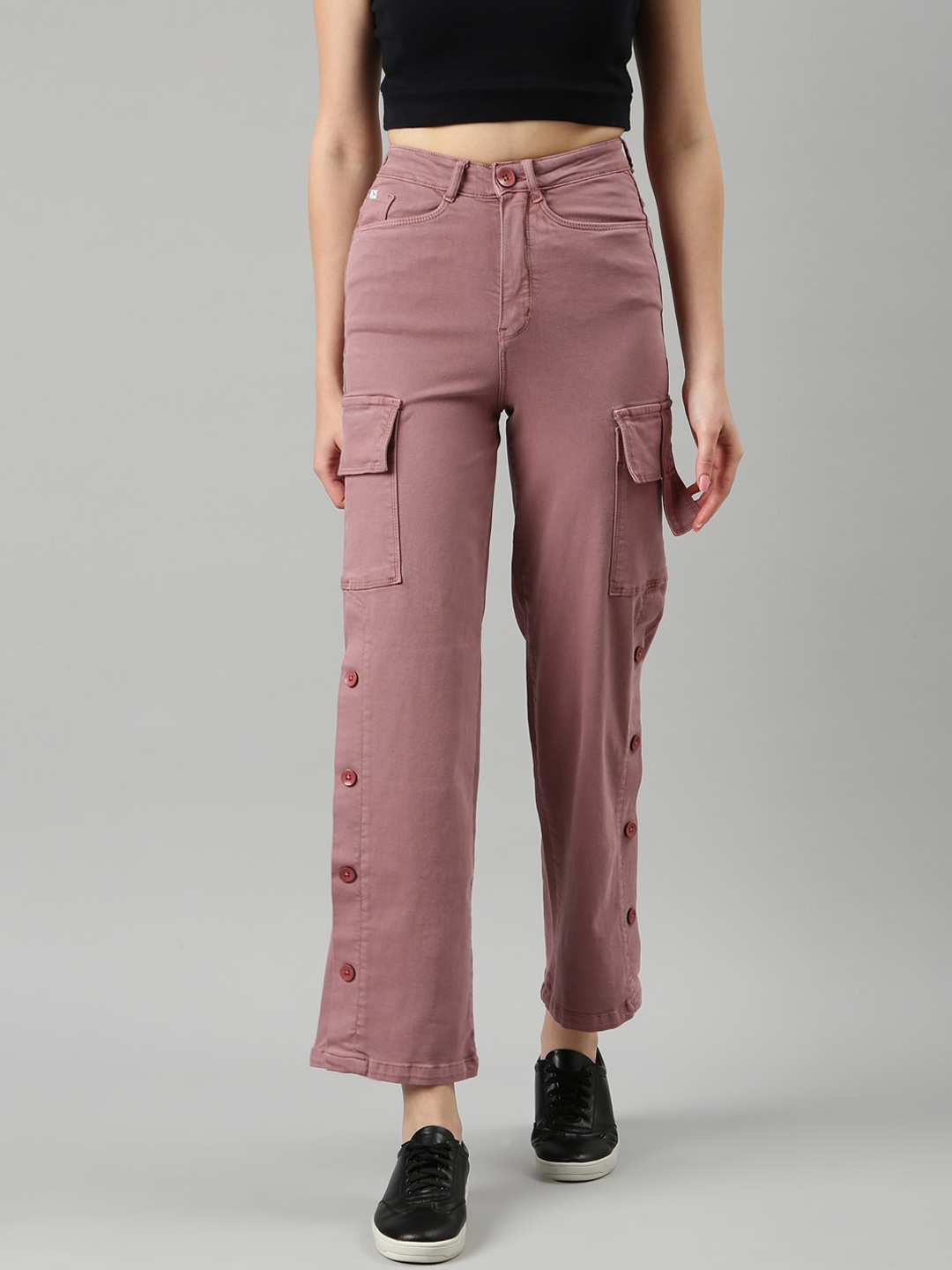 Buy SHOWOFF Women Wide Leg Fit Clean Look Acid Wash Stretchable Cargo Jeans - Jeans for Women ...