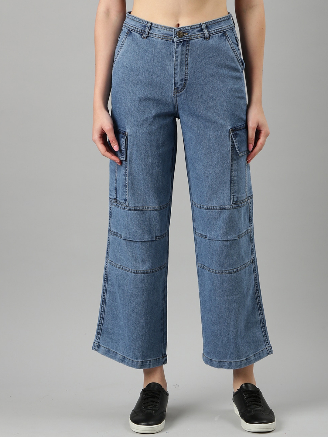 Buy SHOWOFF Women Wide Leg Fit Clean Look Acid Wash Stretchable Cargo ...
