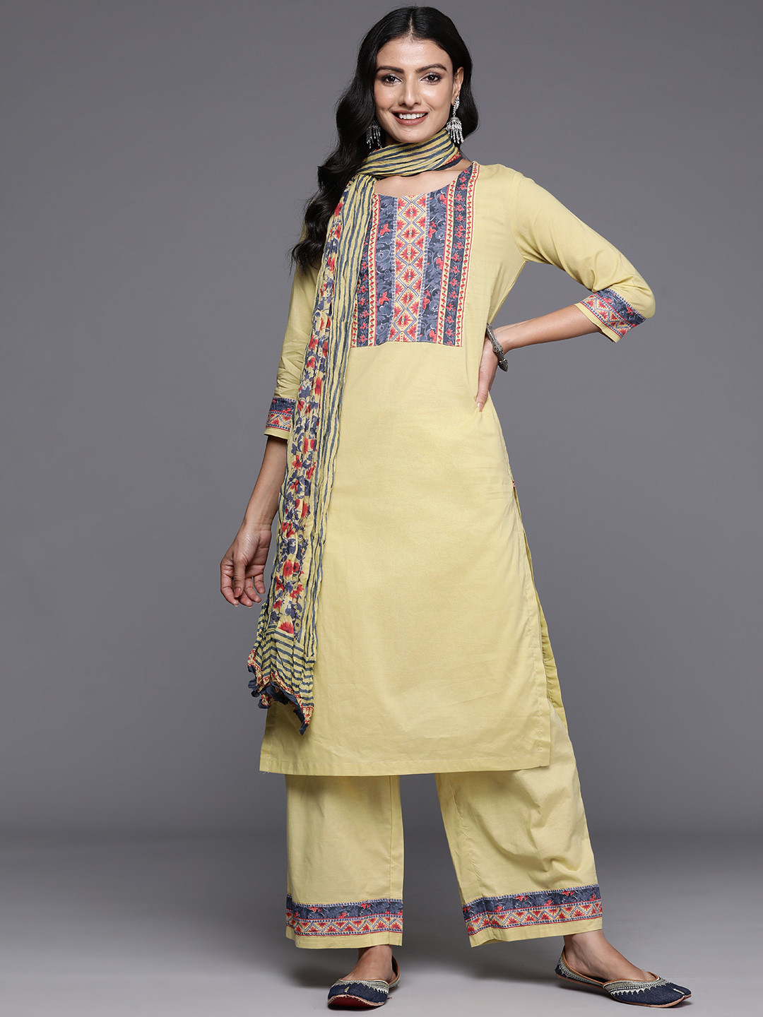 Buy Biba Ethnic Motifs Yoke Printed Pure Cotton Kurta With Palazzos