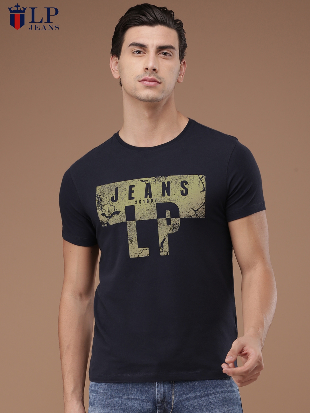 Buy Louis Philippe Jeans Men Navy Printed Round Neck T Shirt - Tshirts ...