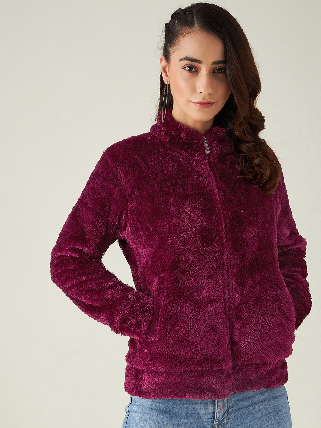 Buy Modeve Long Sleeves Stand Collar Lightweight Open Front Jacket With ...