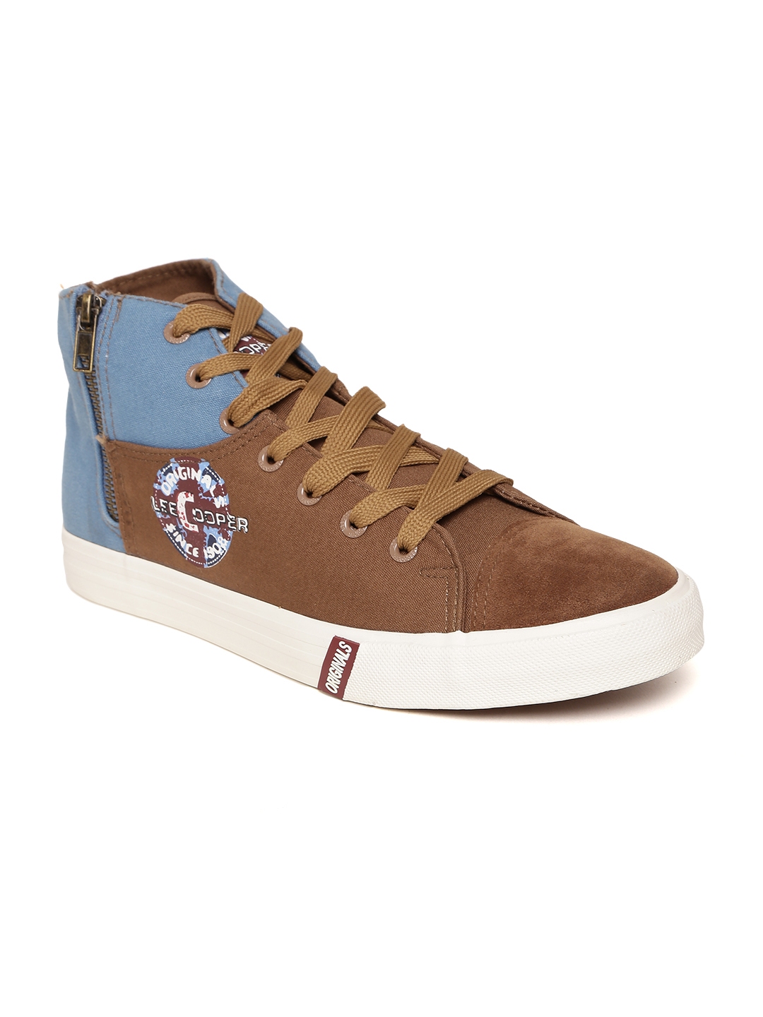 Buy Lee Cooper Men Brown Colourblocked Canvas Mid Top Sneakers - Casual Shoes for Men 2503265 