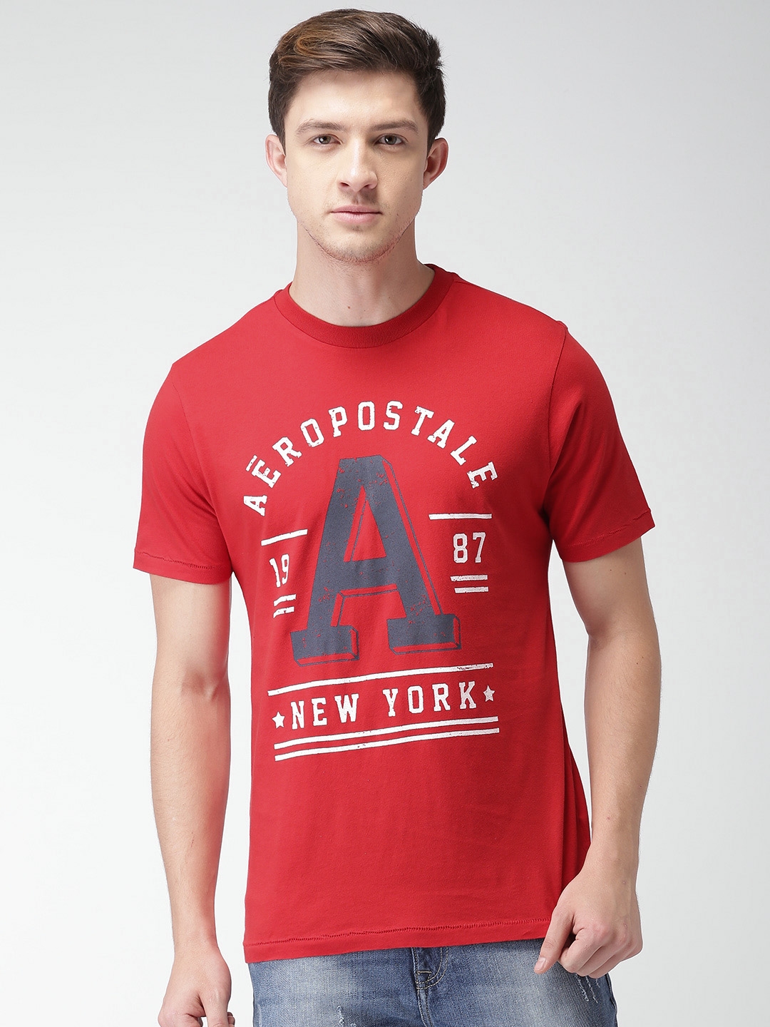 Buy Aeropostale Men Red Printed Round Neck Pure Cotton T Shirt ...