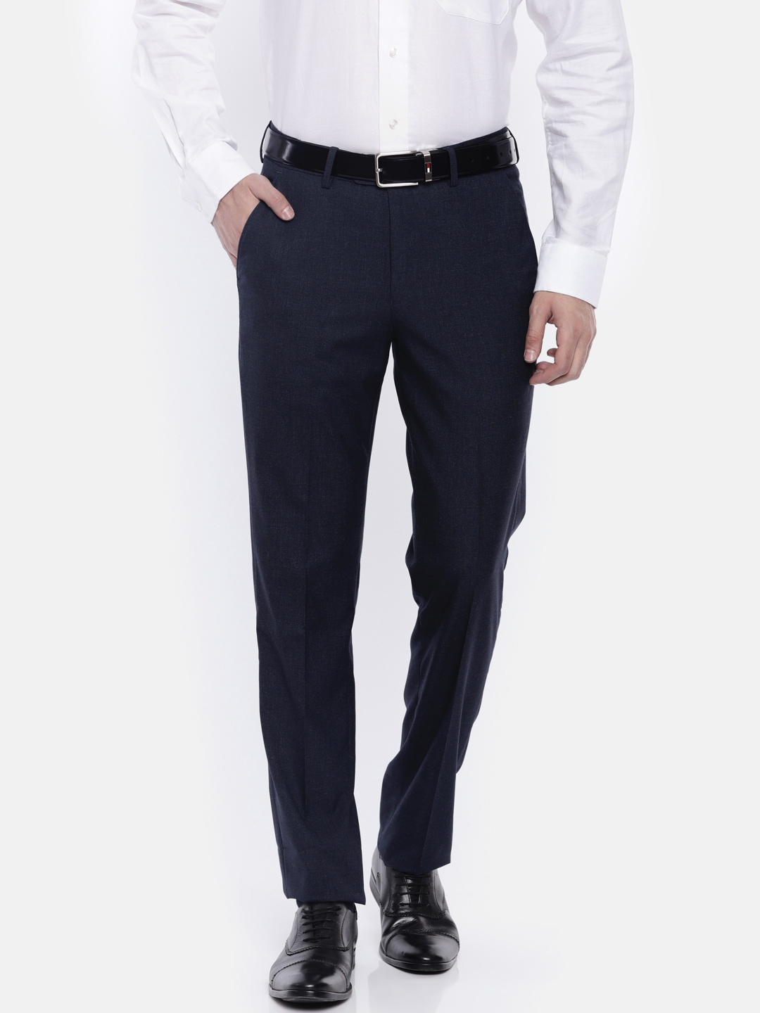 Buy Peter England Men Blue Slim Fit Solid Formal Trousers - Trousers ...