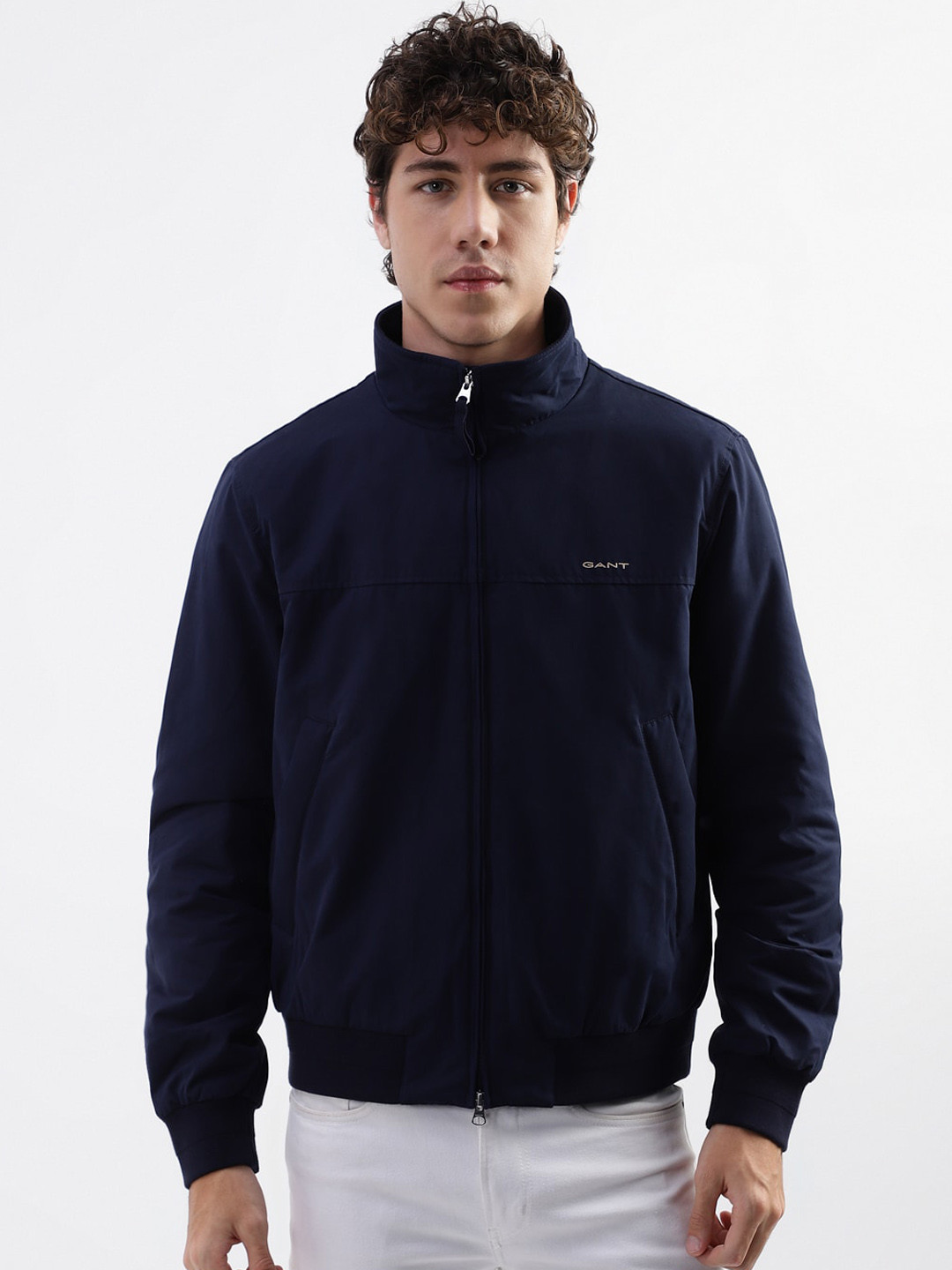 Gant Men Blue Solid Mandarin Collar Jacket
