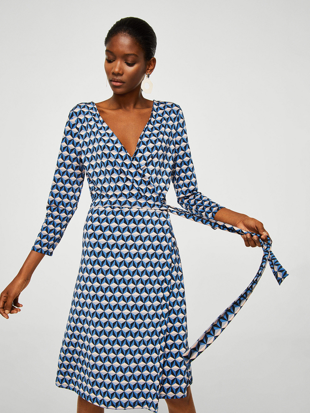 Buy MANGO Women Blue Geometric Printed Wrap Dress Dresses for Women