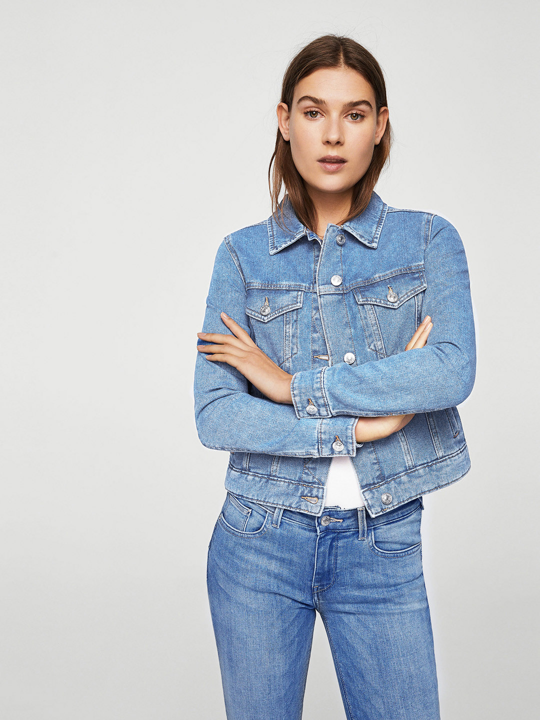 Buy MANGO Women Blue Solid Denim Jacket Jackets for Women 2504952