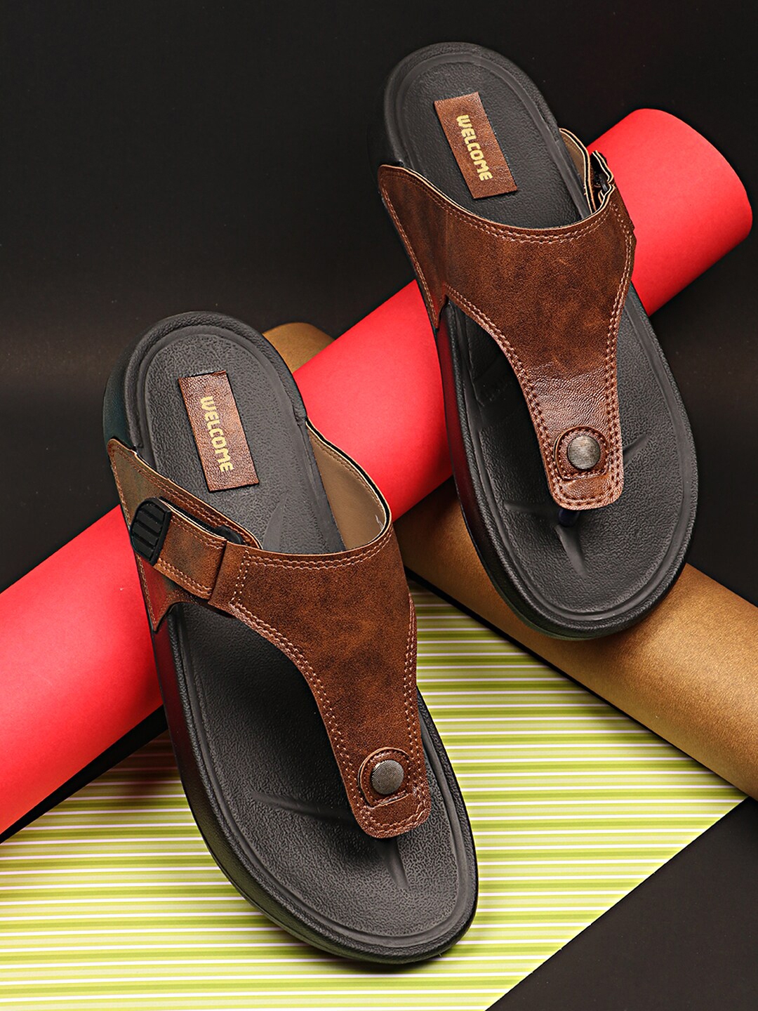 Buy WELCOME Men Open Toe Comfort Sandals With Velcro Detail - Sandals ...