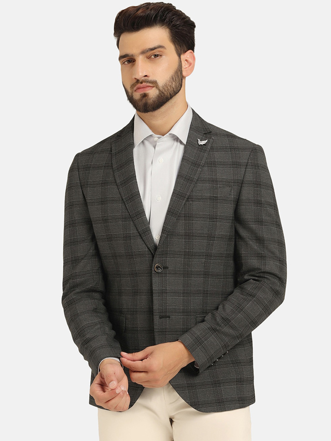 Men's Green Notched Lapel Collar Slim-Fit Single Breasted Blazer