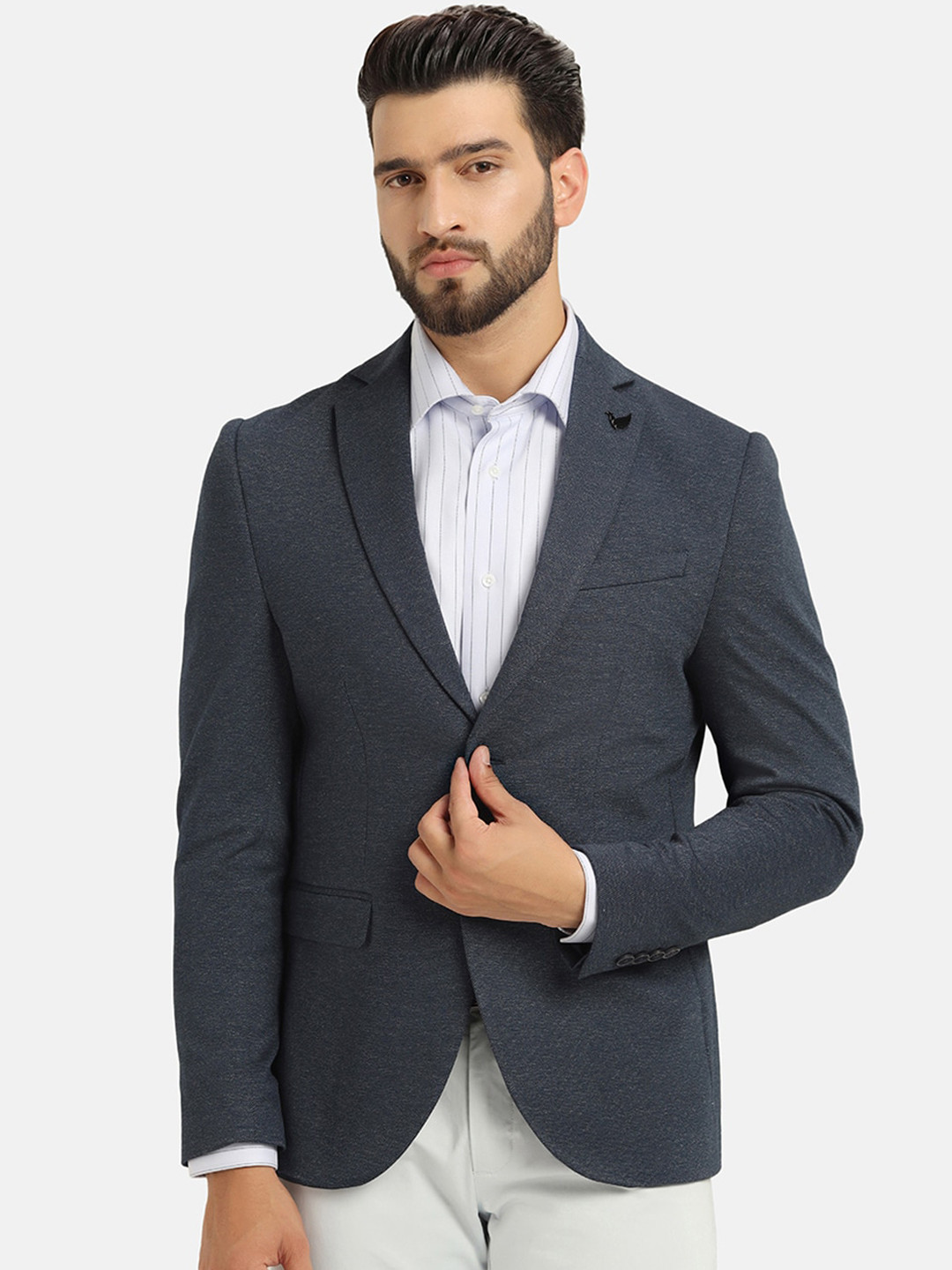 Men's Grey Slim Fit Single Breasted Notched Lapel Blazer