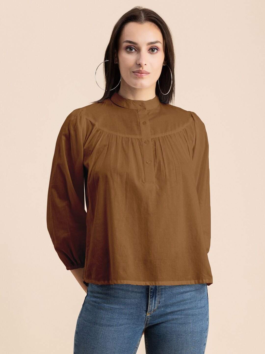 Women Mandarin Collar Cotton Top