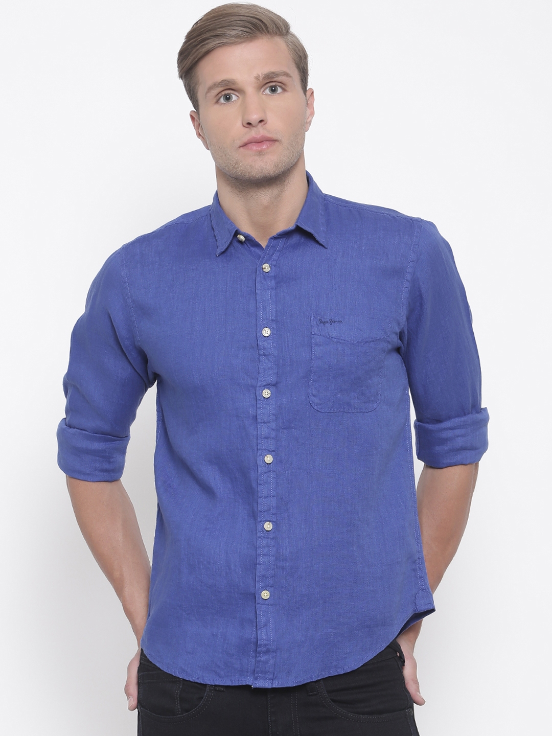 Buy Pepe Jeans Men Blue Regular Fit Solid Casual Shirt - Shirts for Men ...