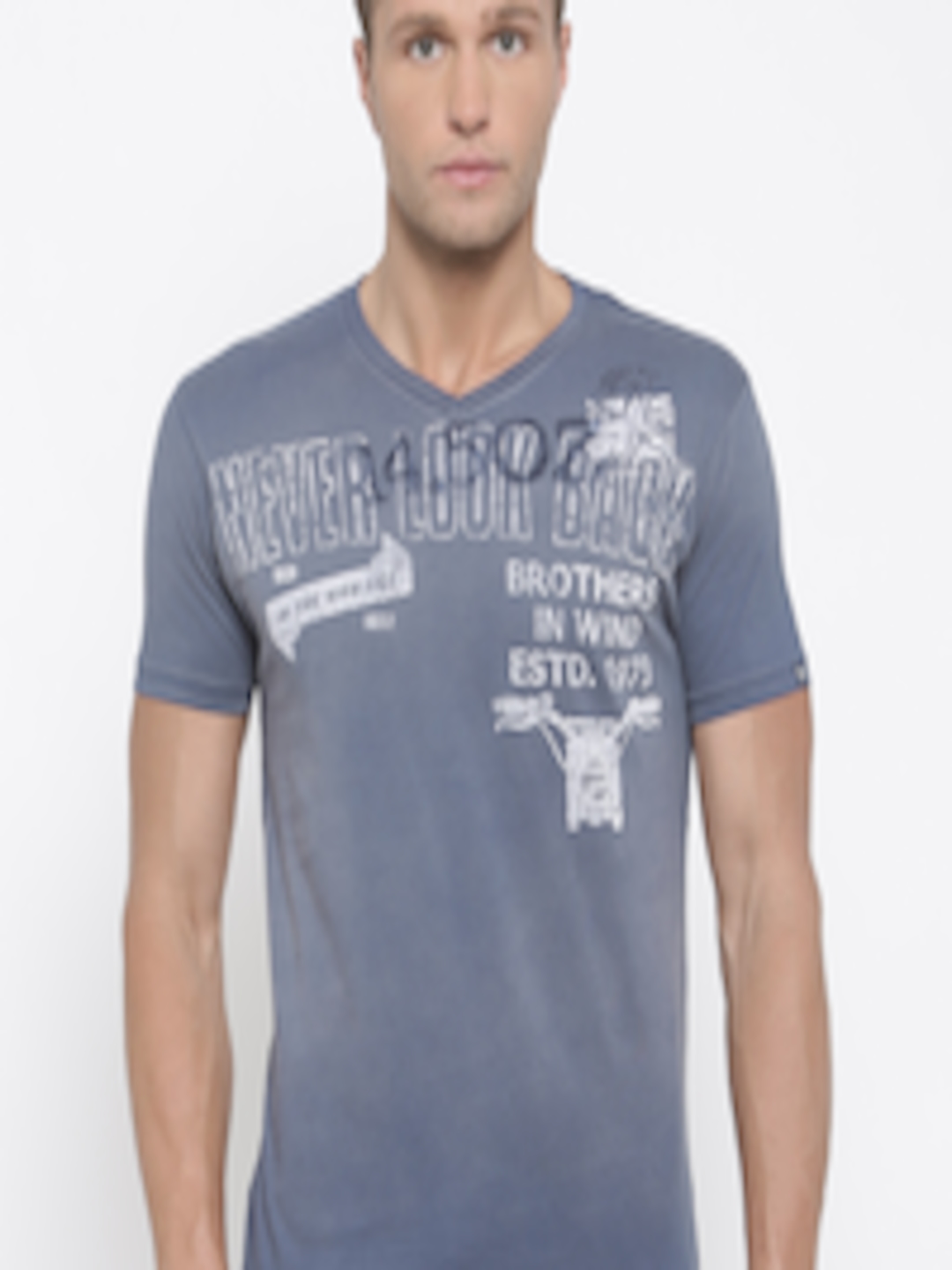 Buy Pepe Jeans Men Blue Printed Slim Fit V Neck T Shirt - Tshirts for ...