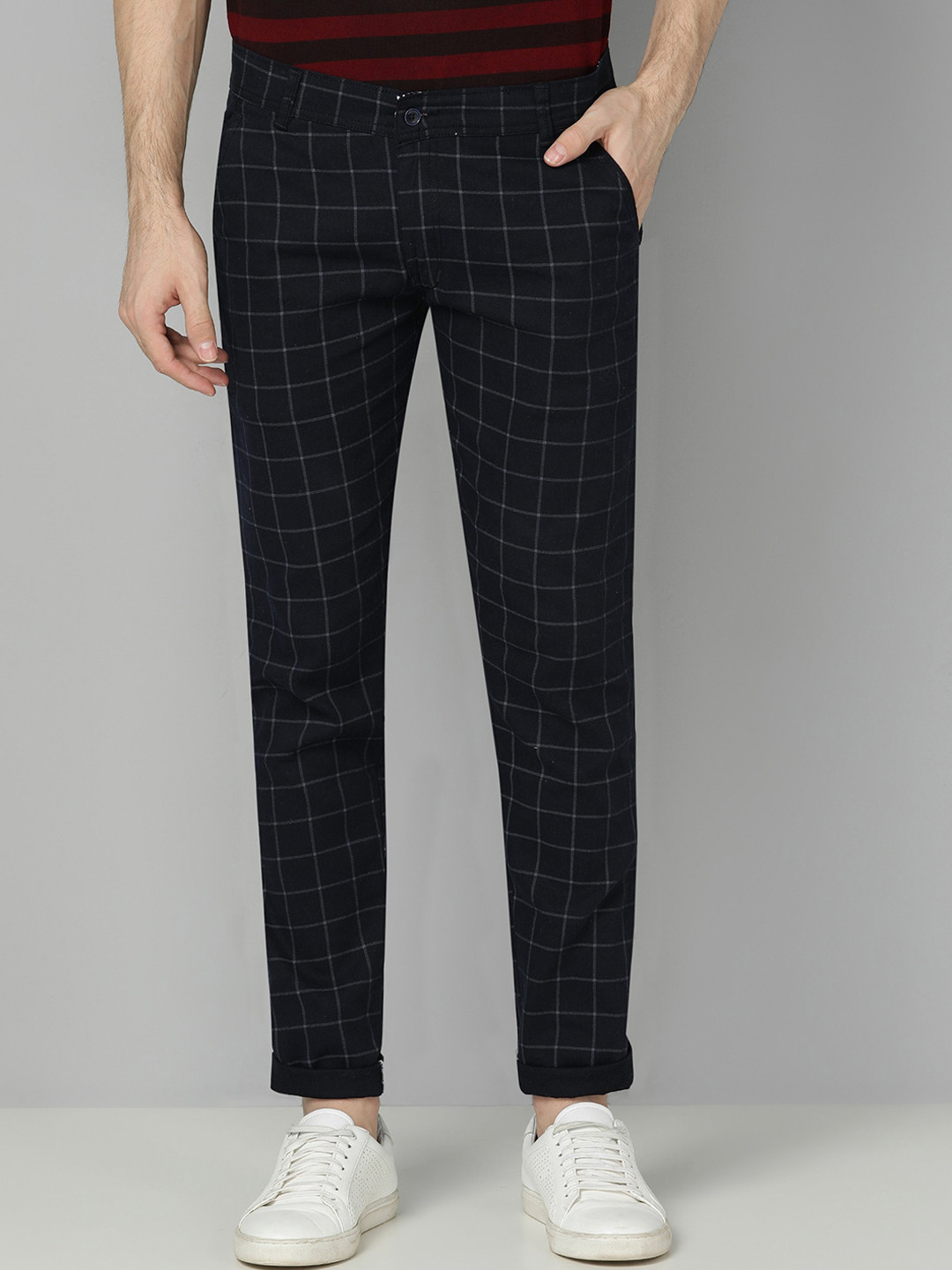 Buy FUBAR Men Checked Relaxed Slim Fit Easy Wash Chinos - Trousers for ...