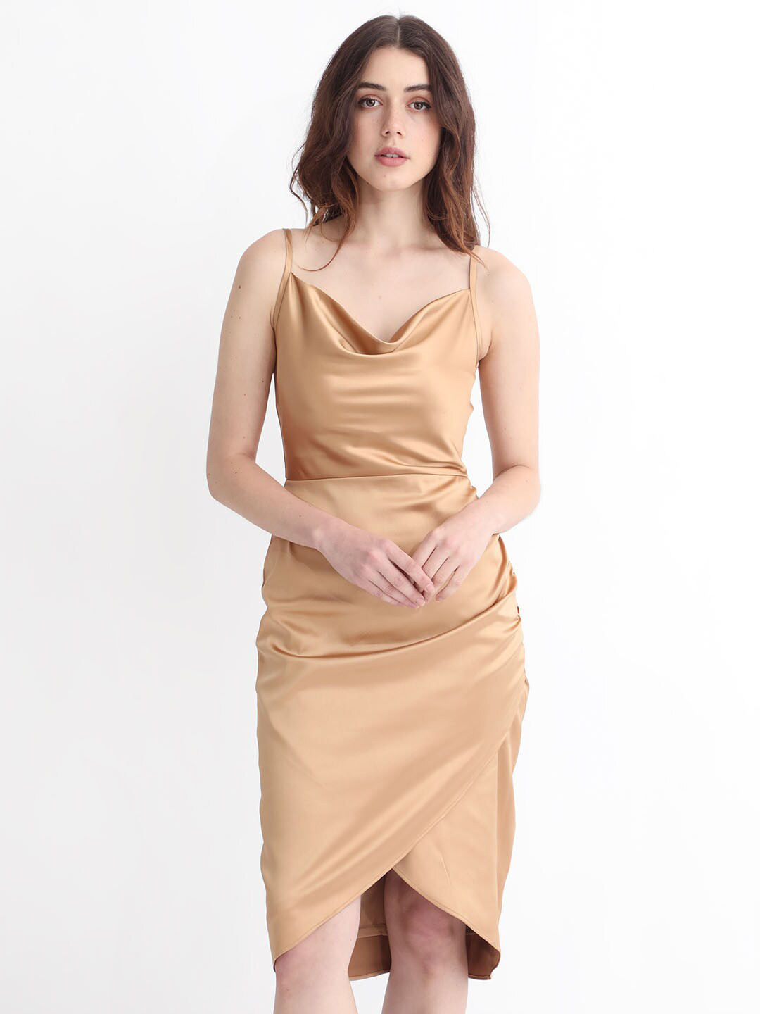 Buy RAREISM Cowl Neck Shoulder Strap Satin Slip Dress Dresses for