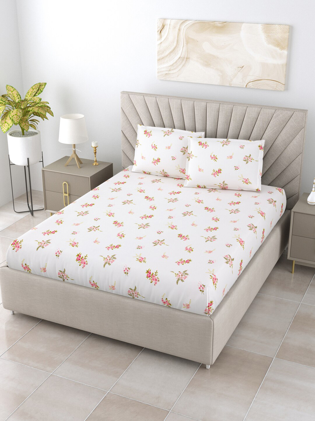 Buy BOMBAY DYEING Vintage White Floral Pure Cotton 180 TC Flat King