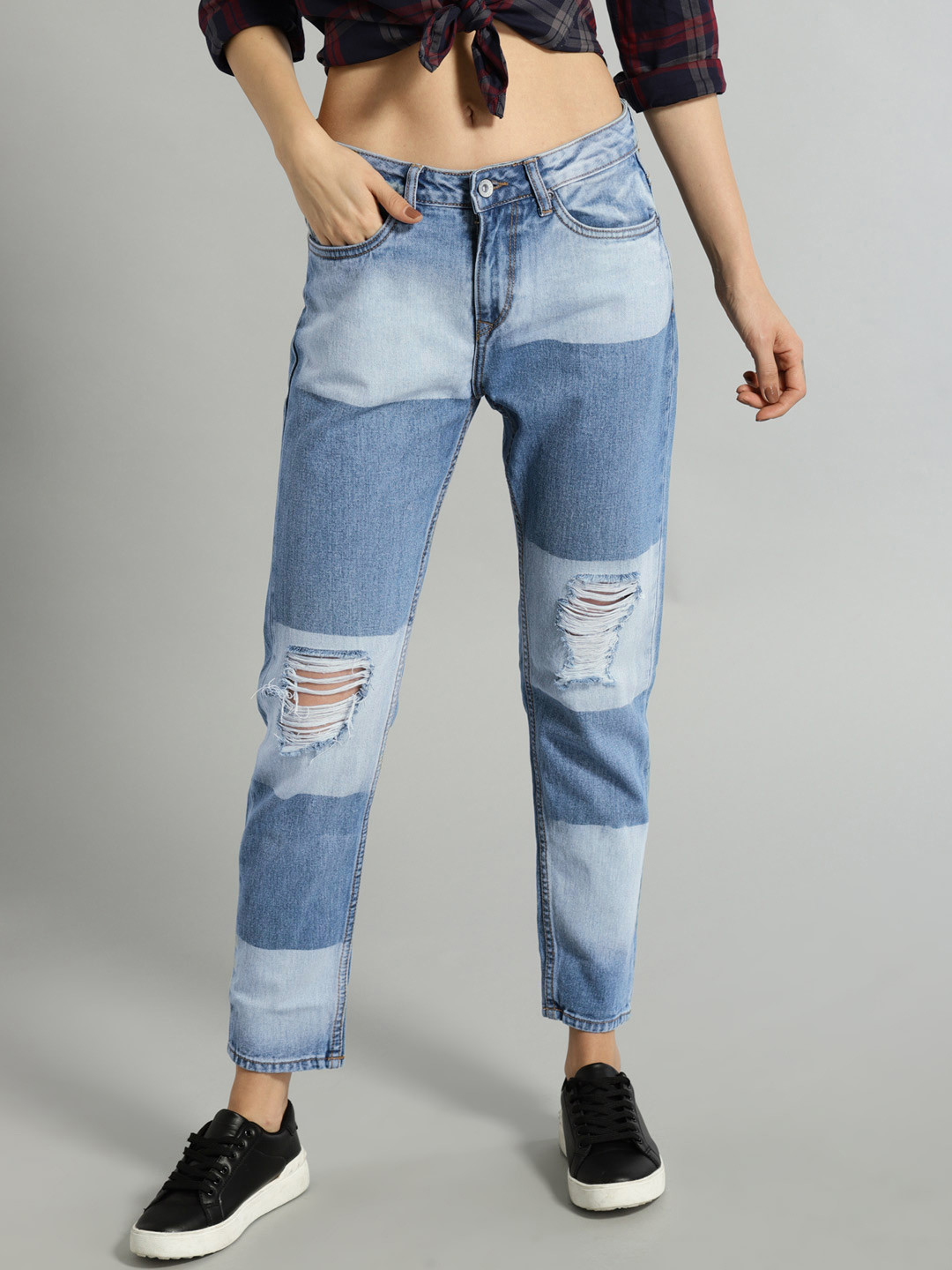 Buy Roadster Women Blue Boyfriend Fit High Rise Mildly Distressed Jeans