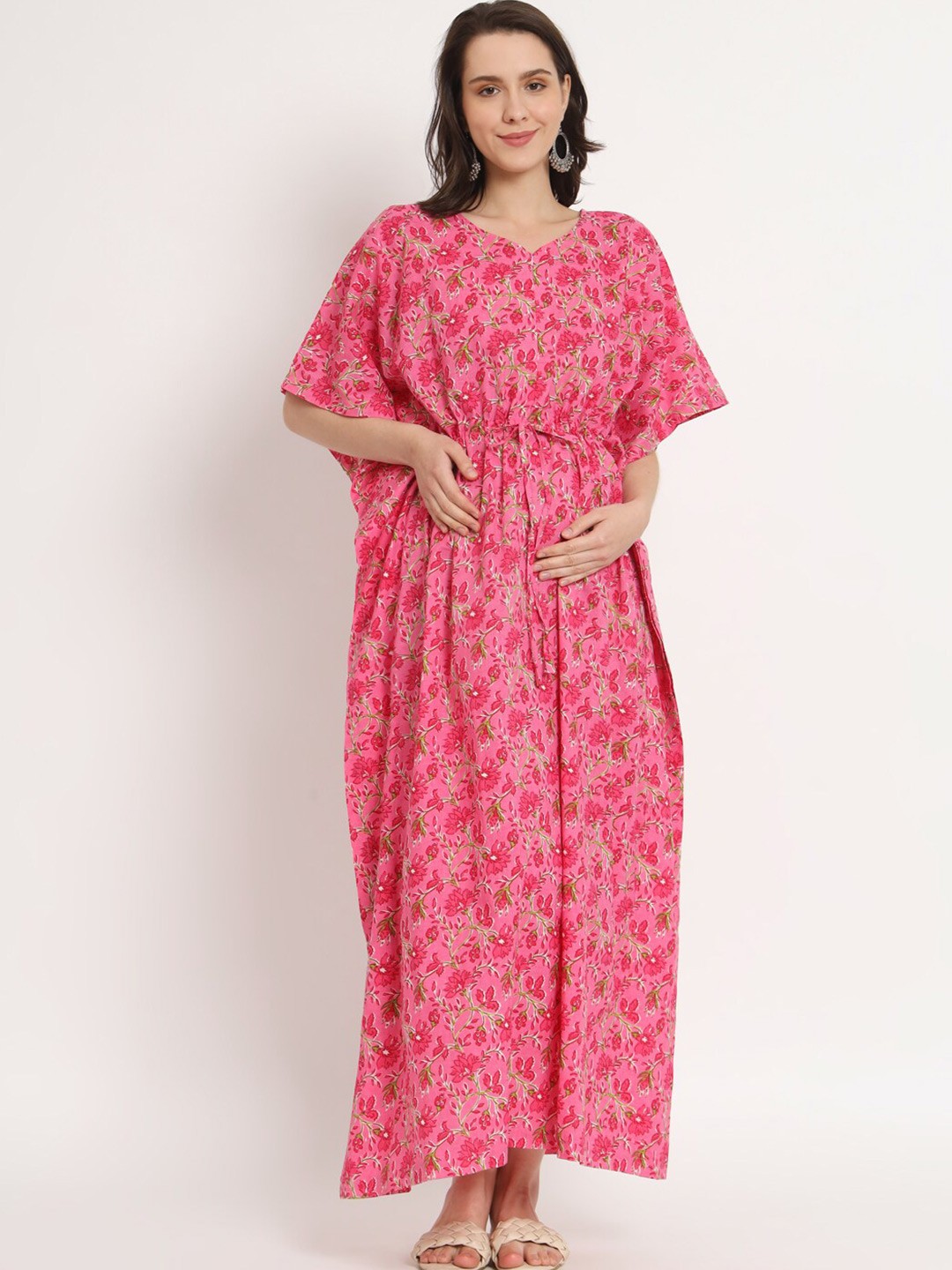 Buy Aujjessa Floral Printed Cotton Maternity Kaftan Maxi Dress