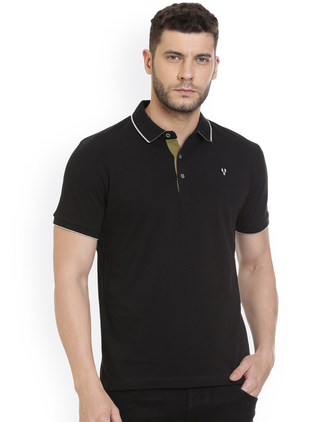 Buy VUDU Men Black Solid Polo Collar T Shirt - Tshirts for Men 2509210 ...