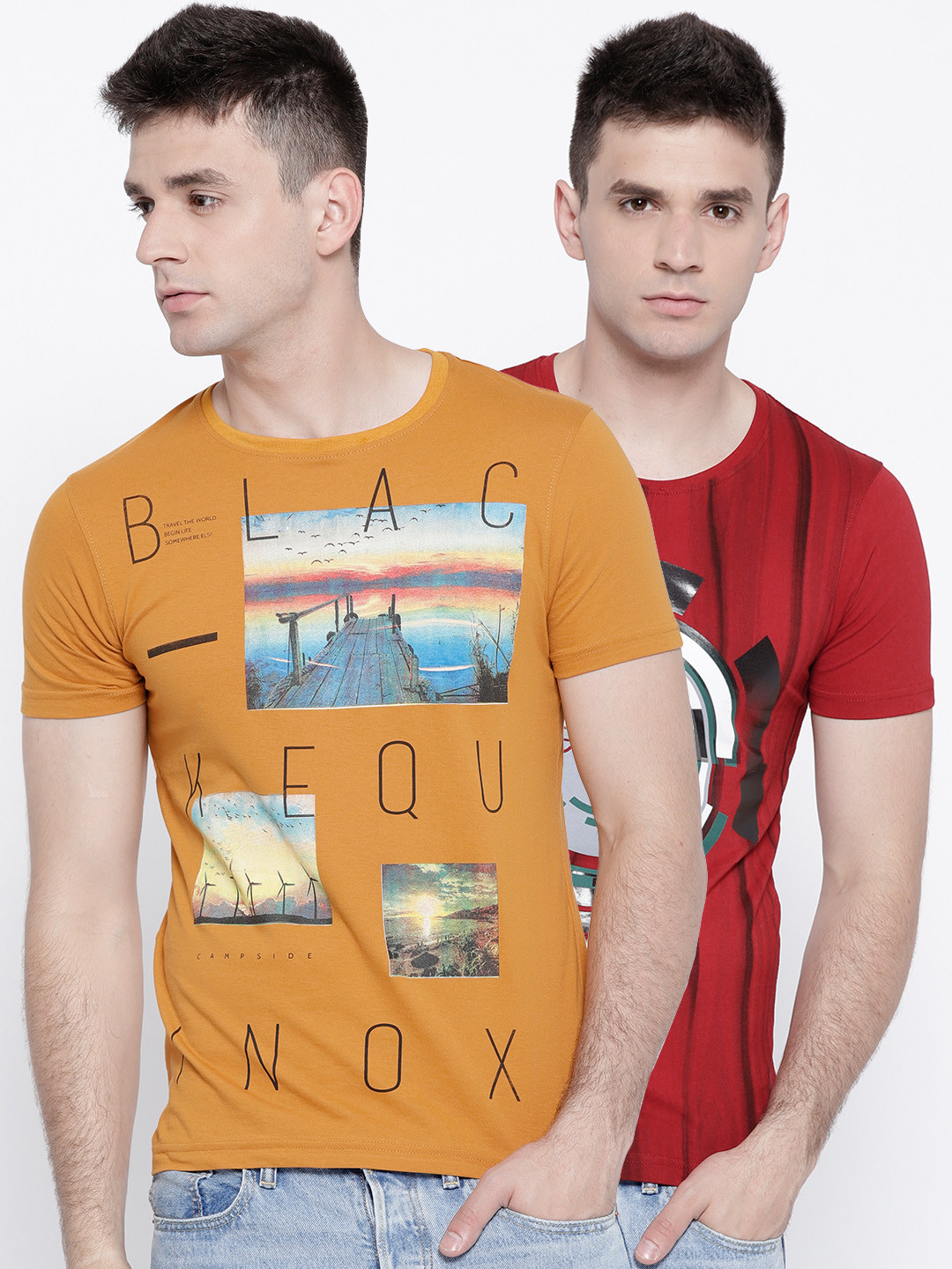 Buy Fort Collins Men Pack Of 2 Printed Round Neck T Shirts Tshirts