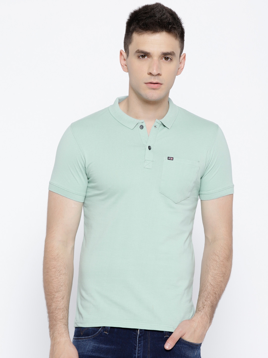 Buy Fort Collins Men Mint Green Solid Polo Collar T Shirt - Tshirts for ...