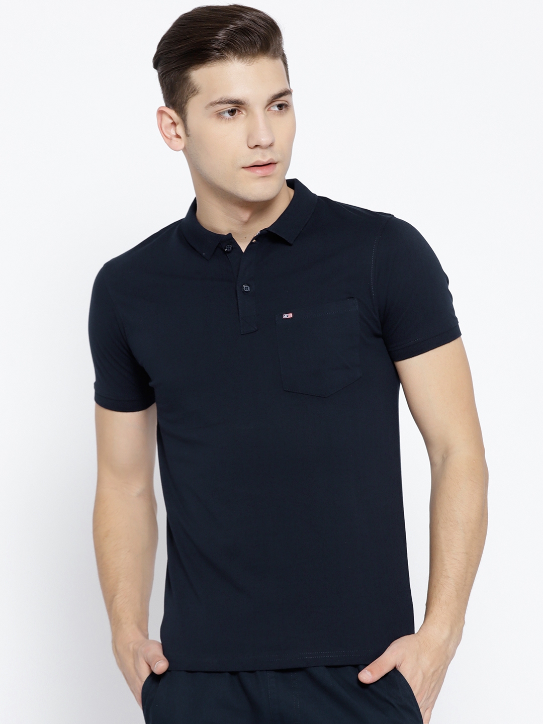 Buy Fort Collins Men Navy Blue Solid Polo Collar T Shirt - Tshirts for ...