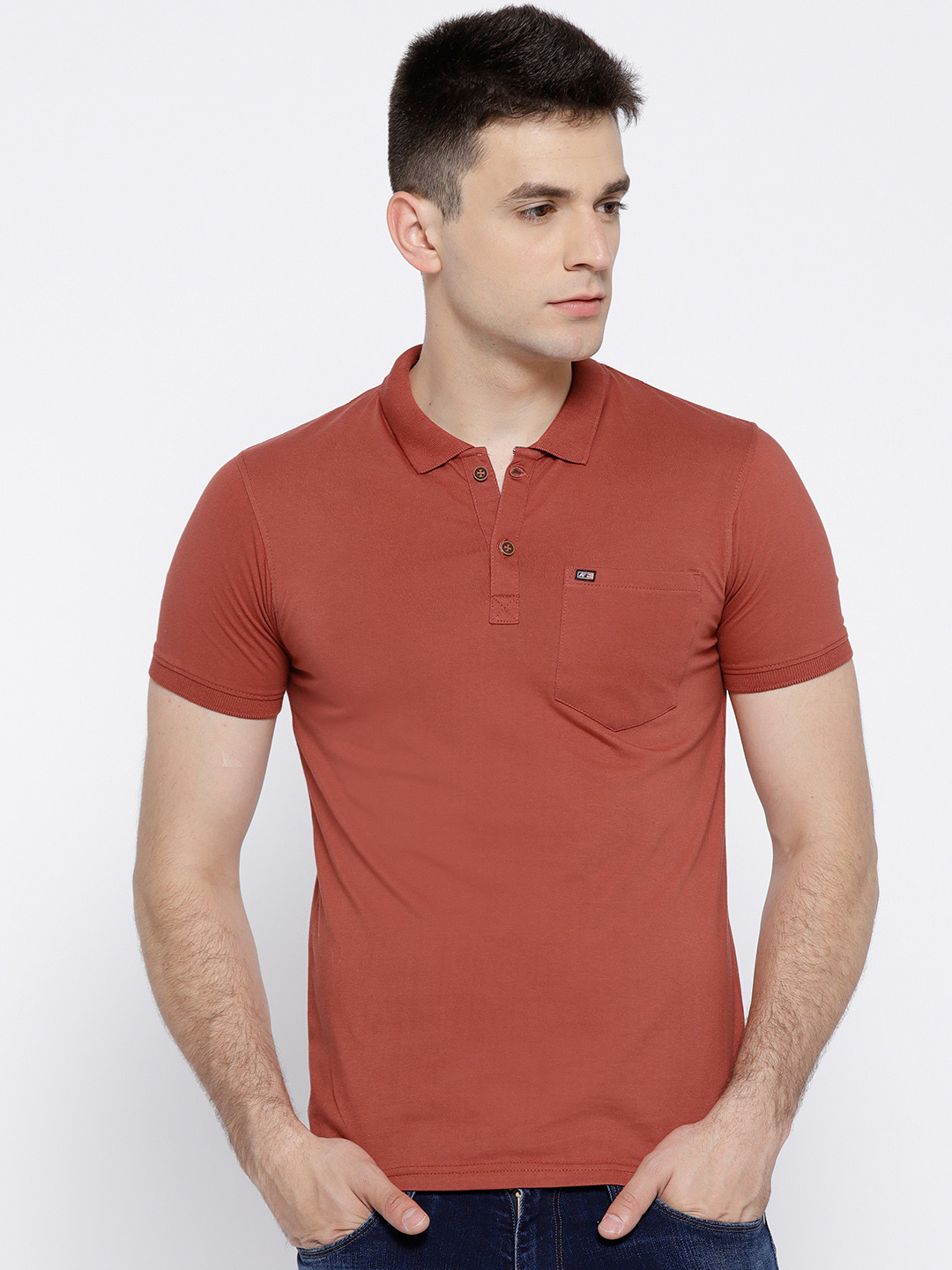 Buy Fort Collins Men Rust Solid Polo Collar T Shirt Tshirts for Men