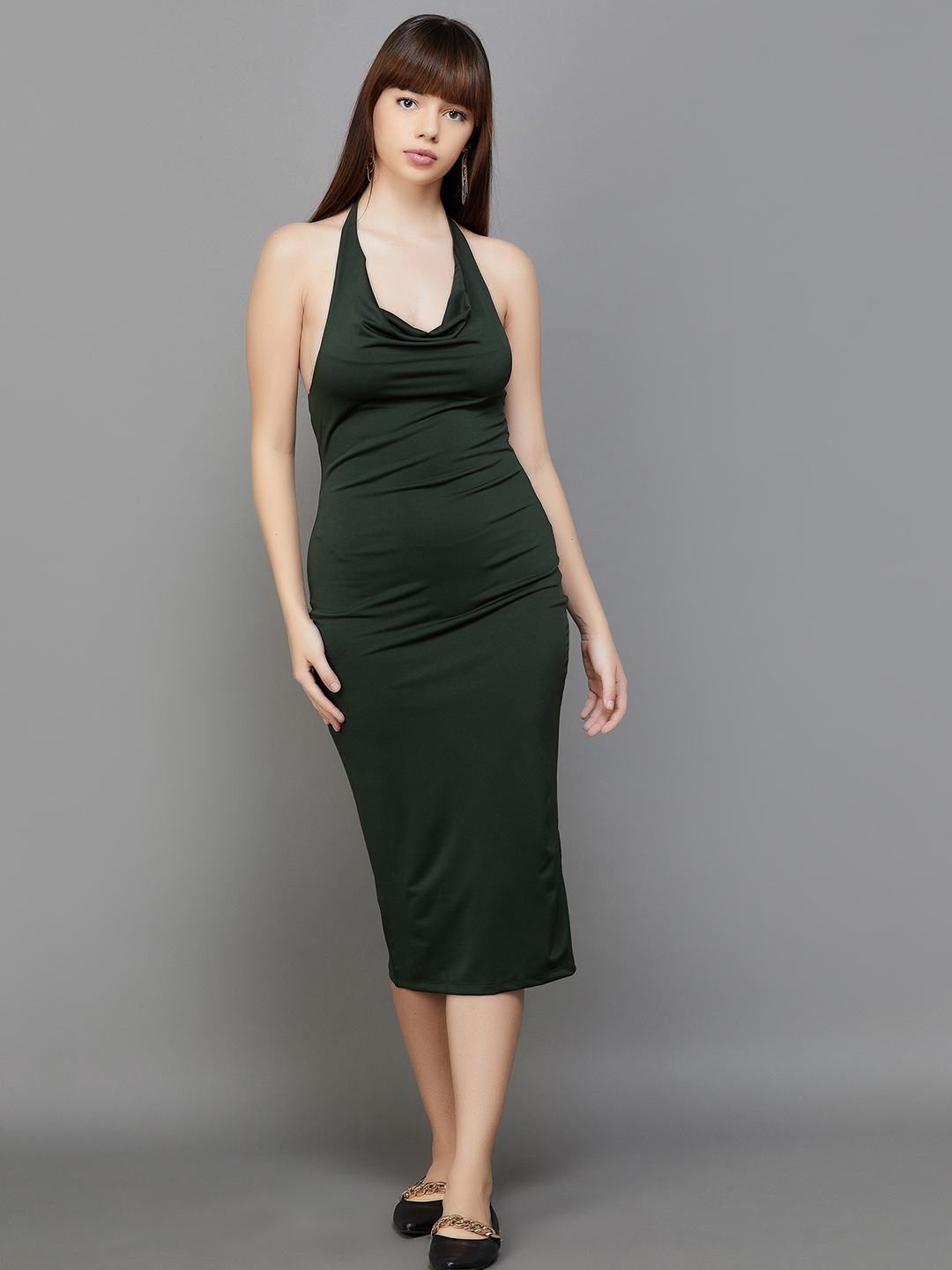Buy Ginger By Lifestyle Halter Neck Sleeveless Sheath Midi Dress ...