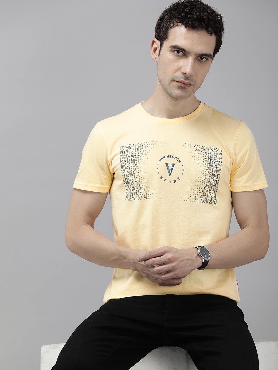 Buy Van Heusen Sport Pure Cotton Brand Logo Printed Slim Fit T Shirt ...