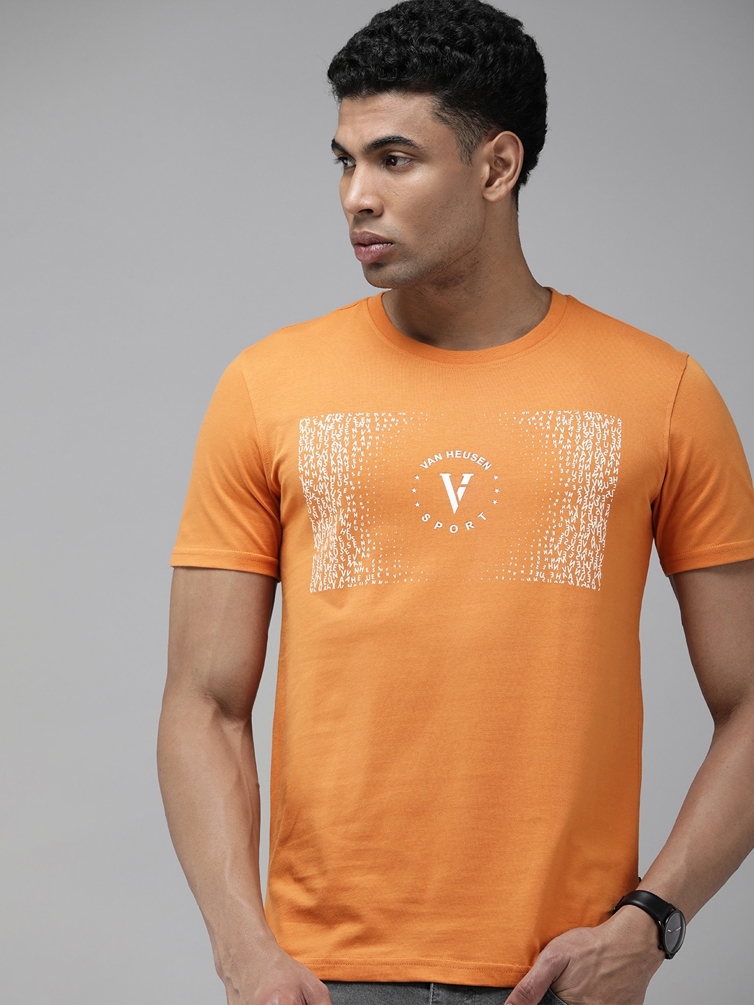 Buy Van Heusen Sport Pure Cotton Brand Logo Printed Slim Fit T Shirt ...