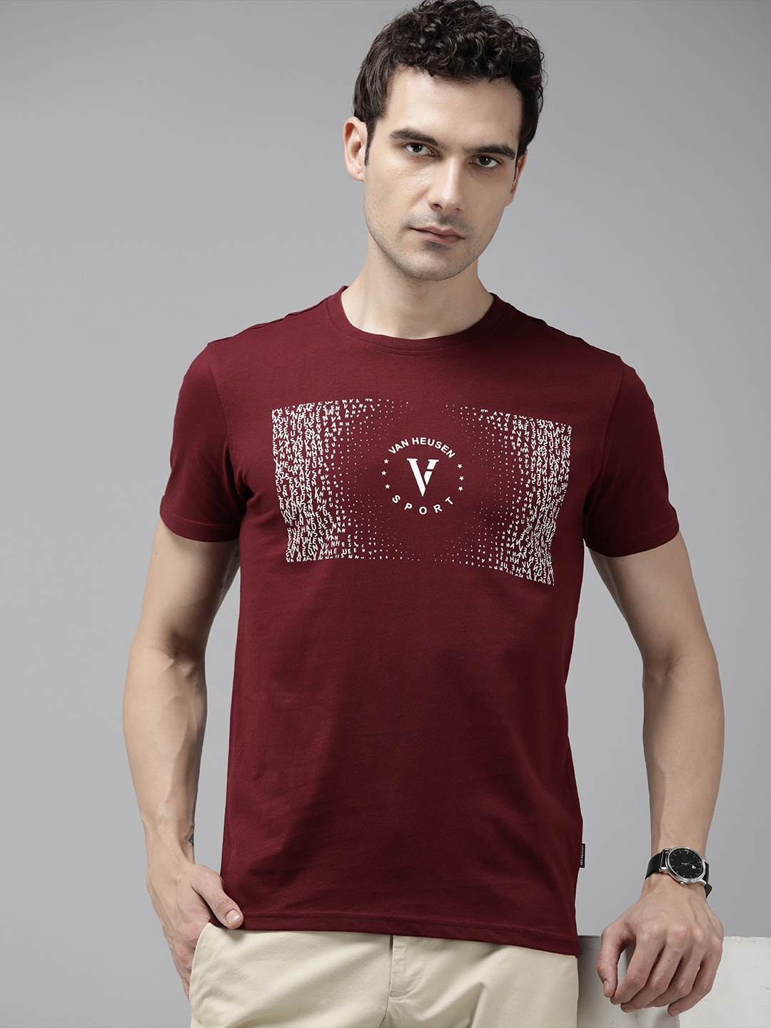 Buy Van Heusen Sport Pure Cotton Brand Logo Printed Slim Fit T Shirt ...