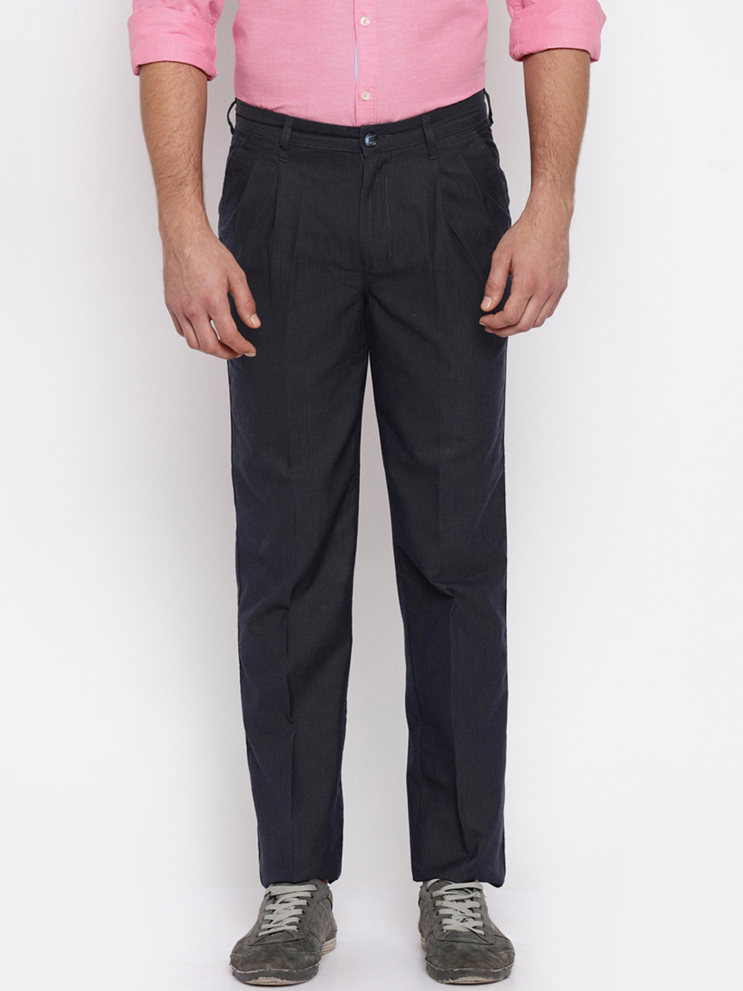 Buy Parx Men Blue Regular Fit Solid Regular Trousers - Trousers for Men ...