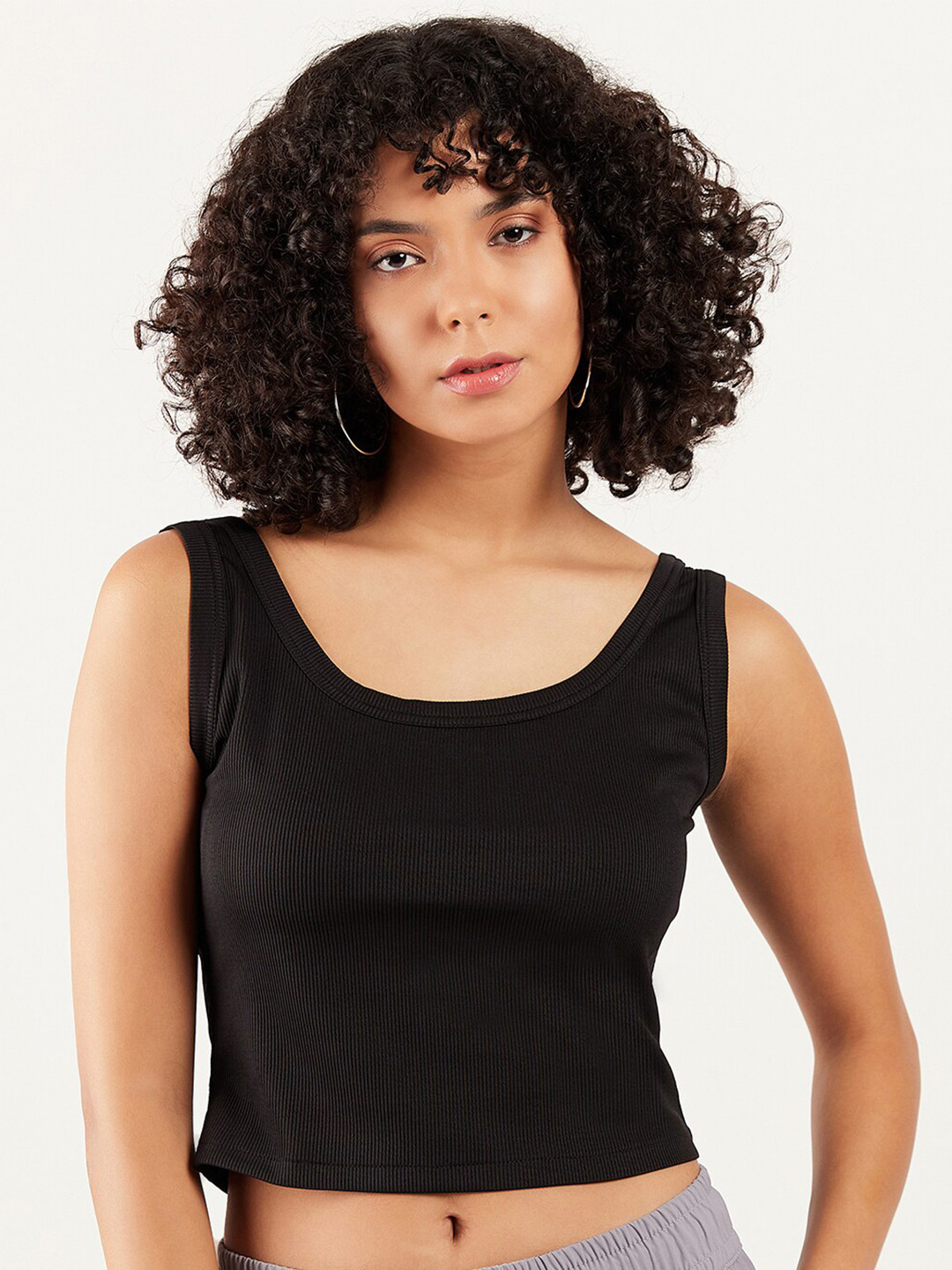 SCOOP NECK CROP TANK - BROWN main image 0