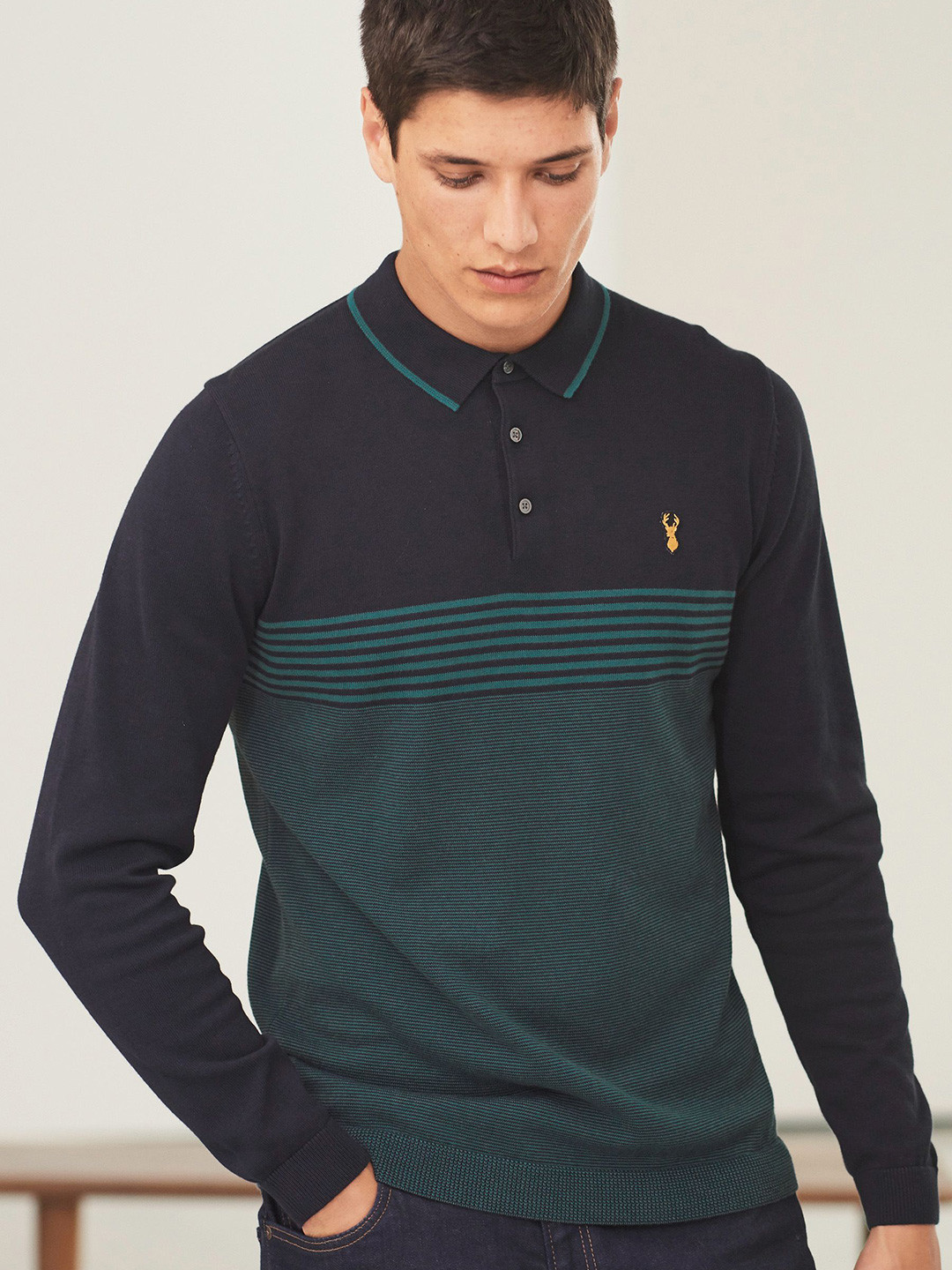 Buy Next Men Green Colourblocked Polo Collar T Shirt Tshirts for Men