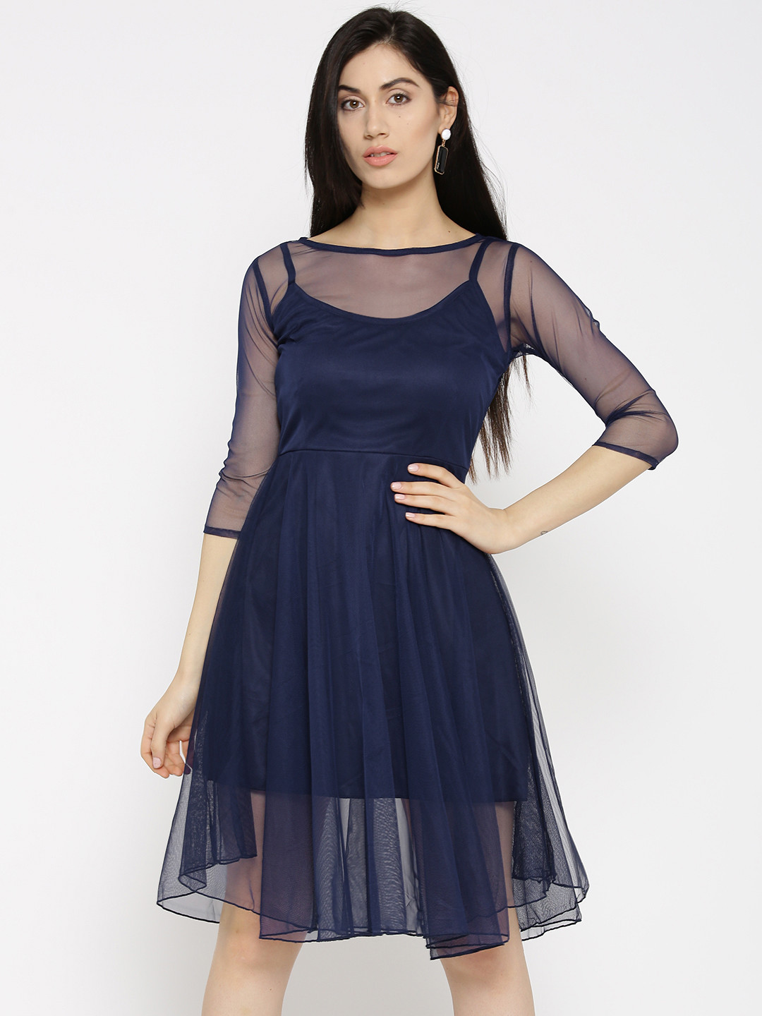 Buy U&F Women Navy Solid Fit & Flare Dress Dresses for Women 2510127