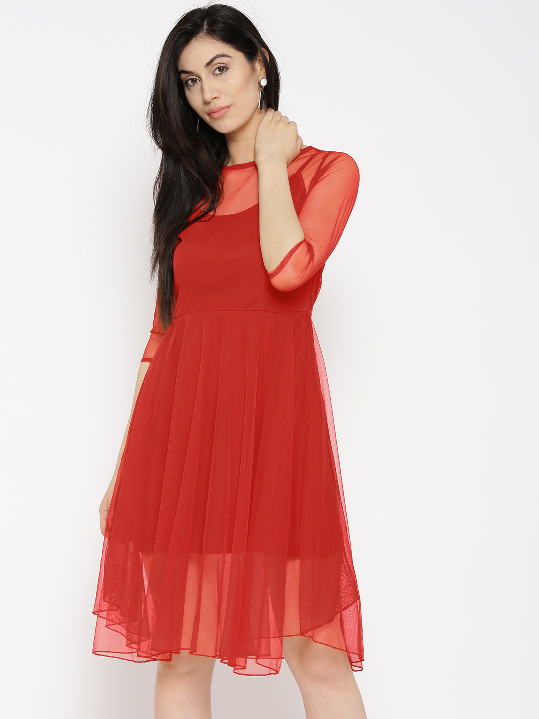 Buy U&F Women Red Solid Fit & Flare Dress Dresses for Women 2510129